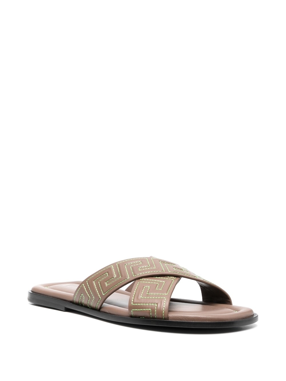 Greca-pattern open-toe slides - 2