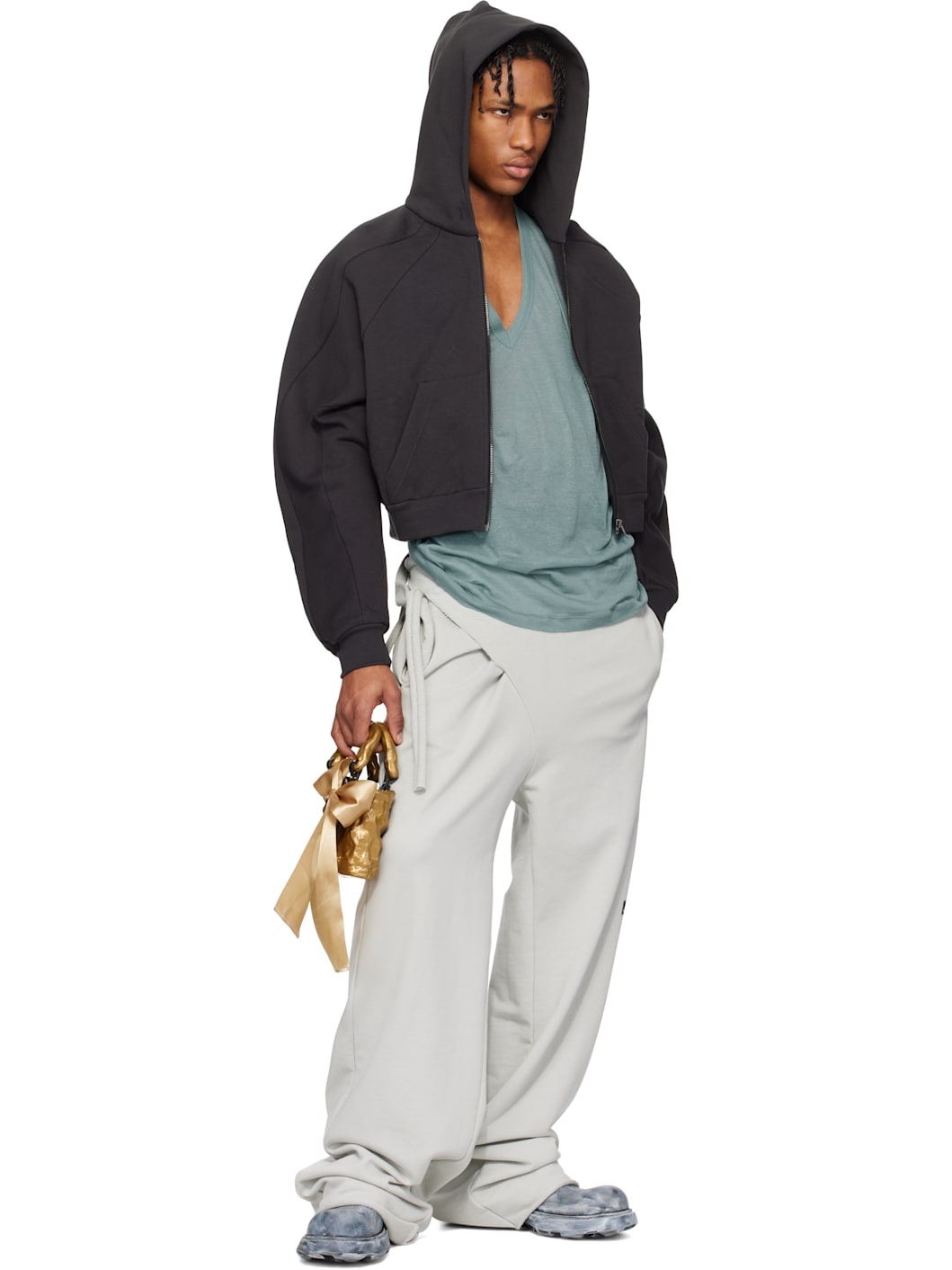 Brown Multiline Zip Hoodie by Ottolinger on Sale