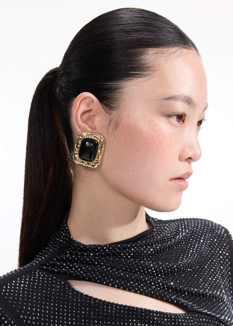 self-portrait Mottled Gold Black Earrings outlook