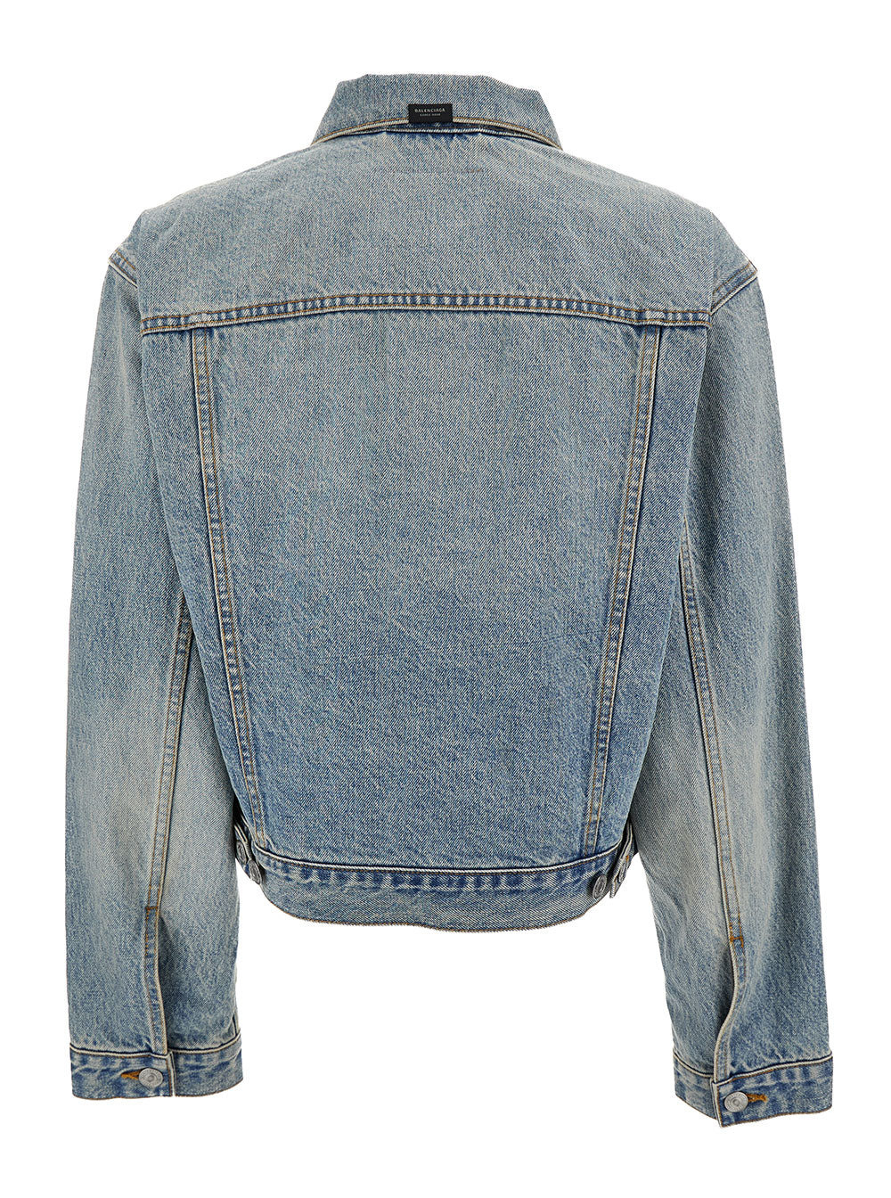 Balenciaga Women Light Blue Cropped Jacket With Logo Patch At The Back In Cotton Denim Woman - 2
