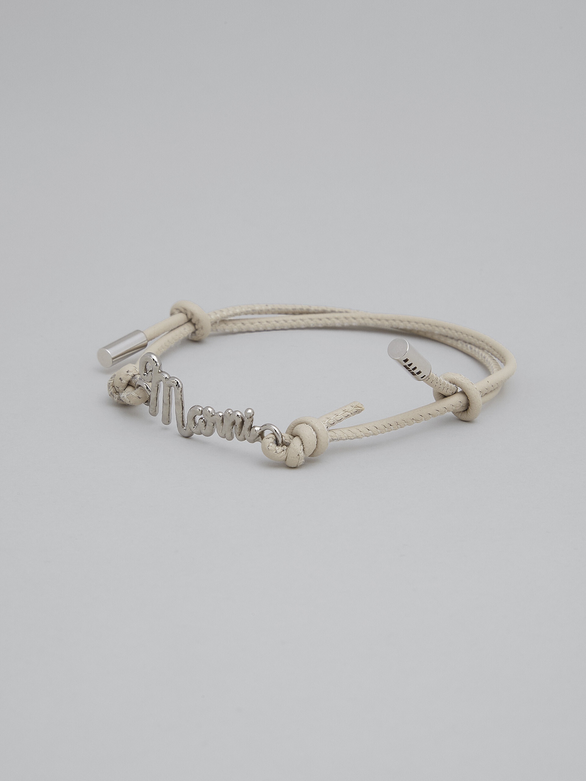 WHITE LEATHER LOGO BRACELET - 4