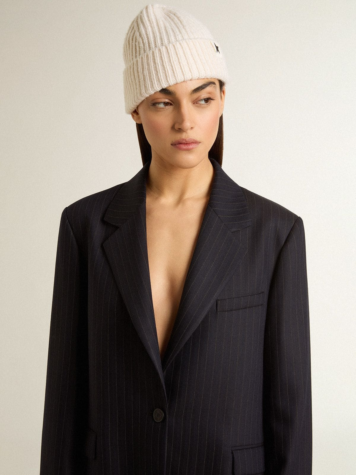 Women's midnight blue wool single-breasted blazer - 5