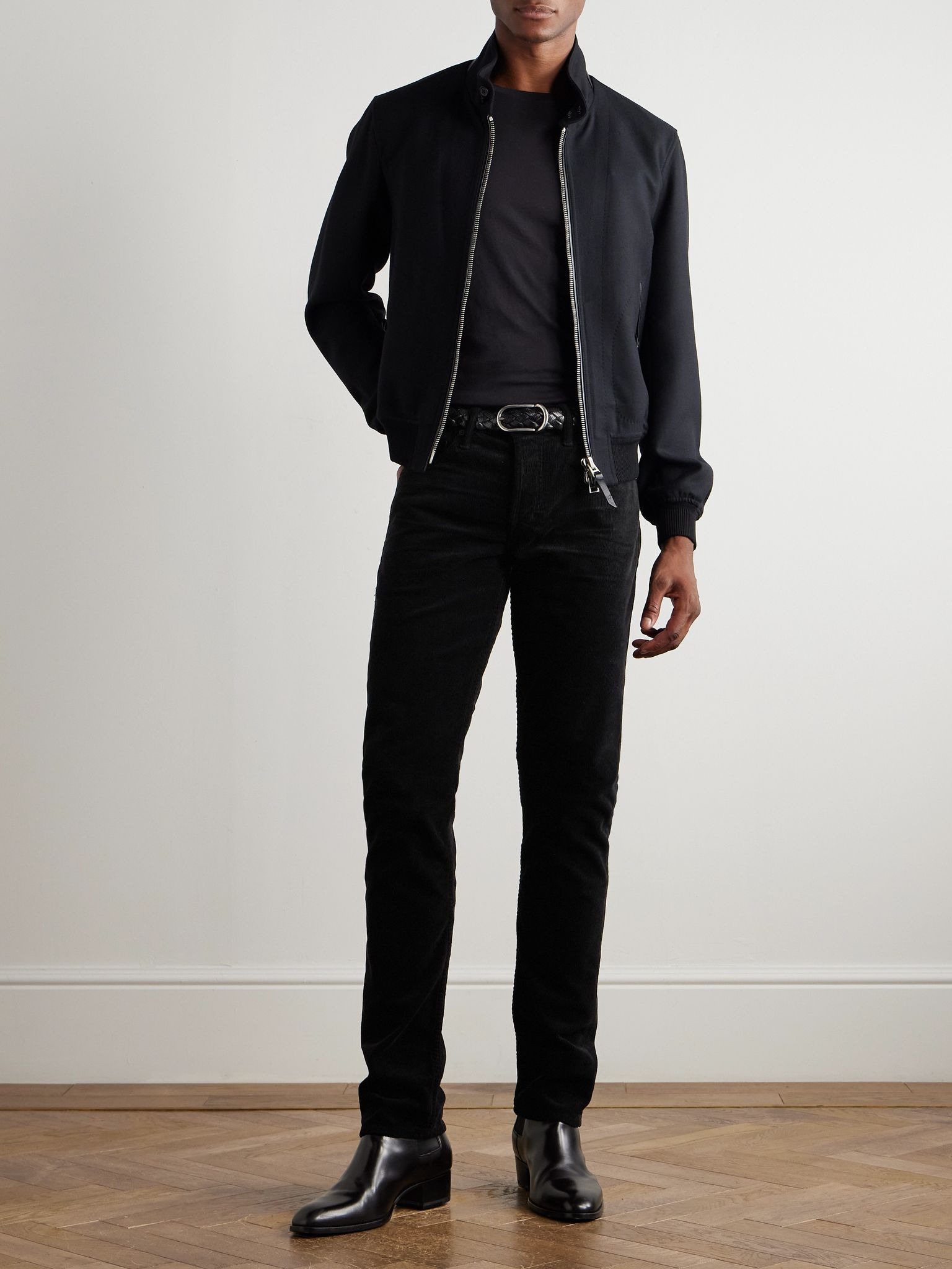 Slim-Fit Cotton-Blend Corduroy Trousers Black - 2