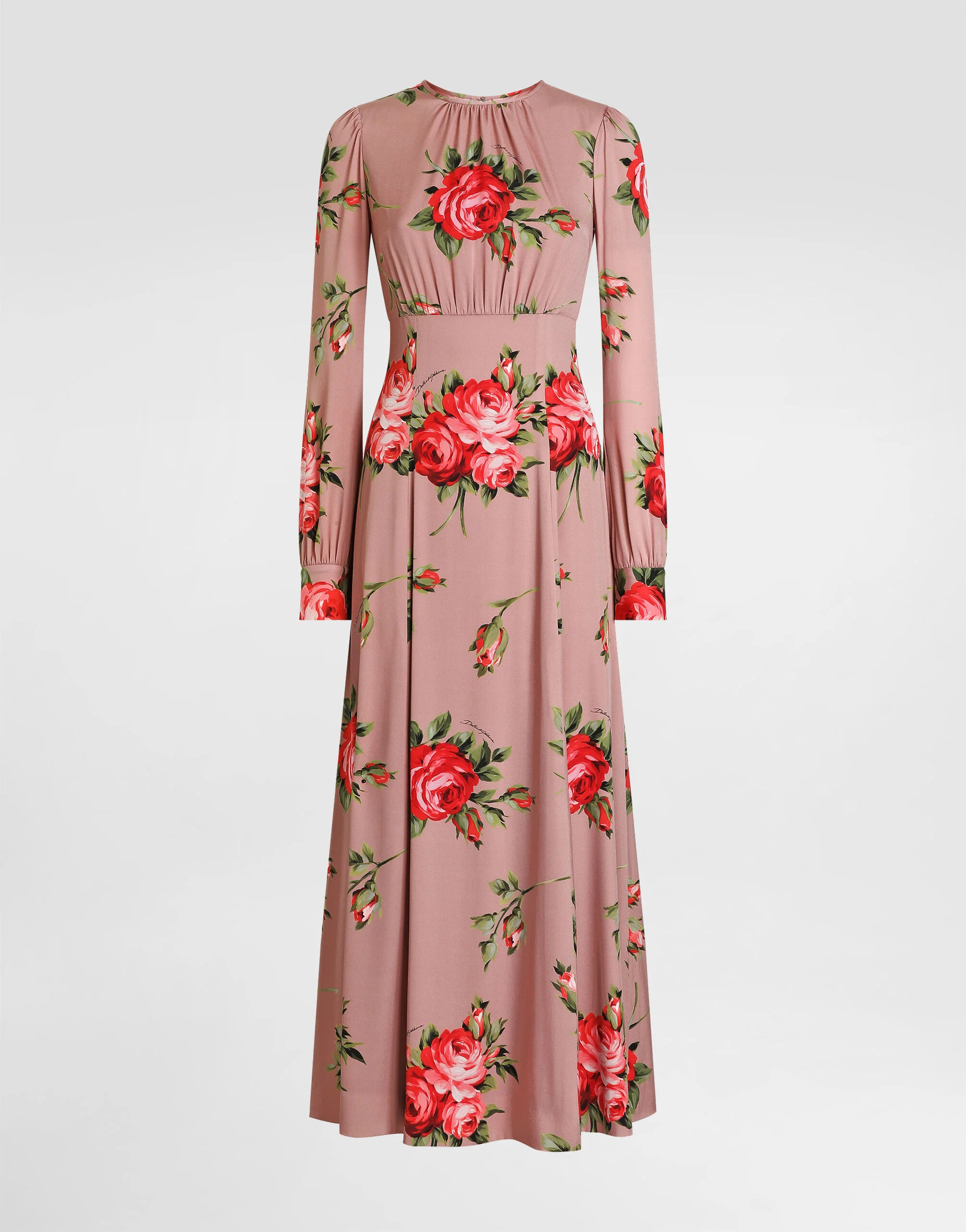 Rose bouquet-print charmeuse long dress - 1