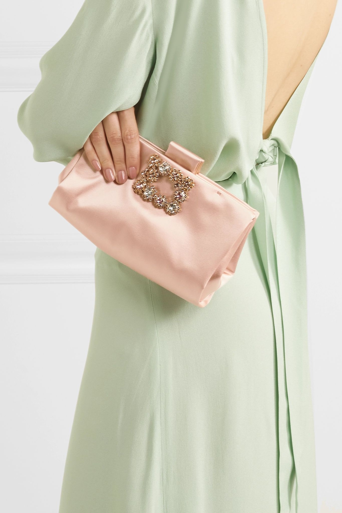 Crystal-embellished satin clutch - 2