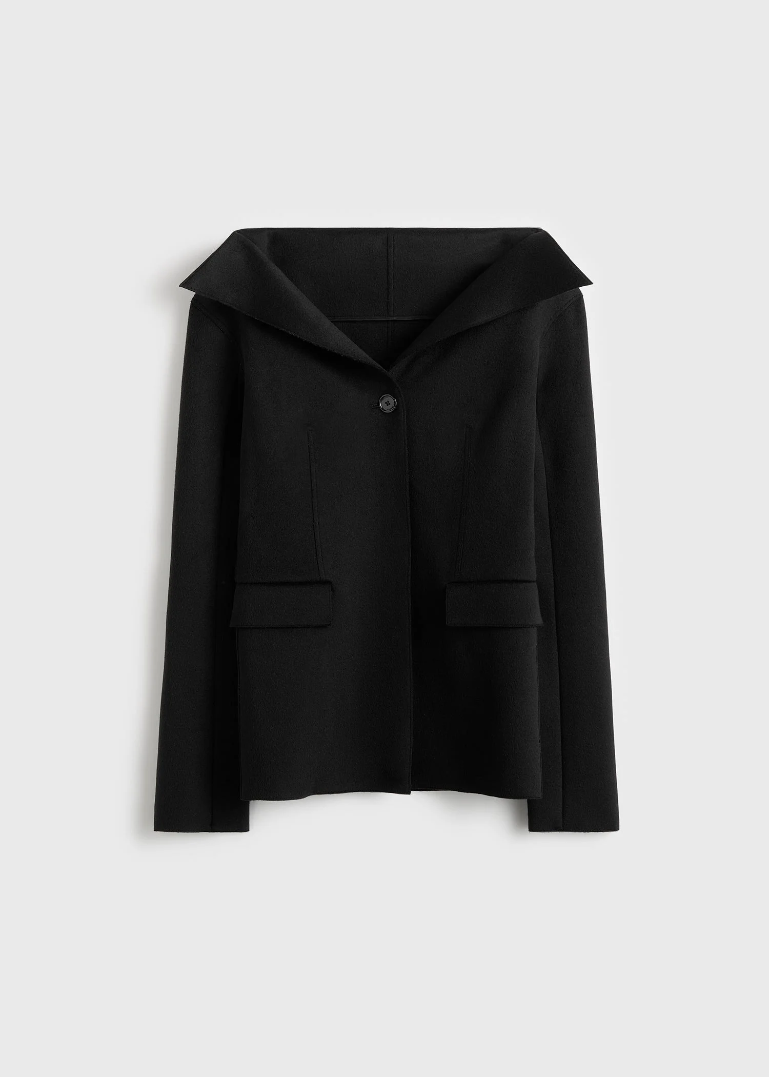 Open collar wool jacket black - 1