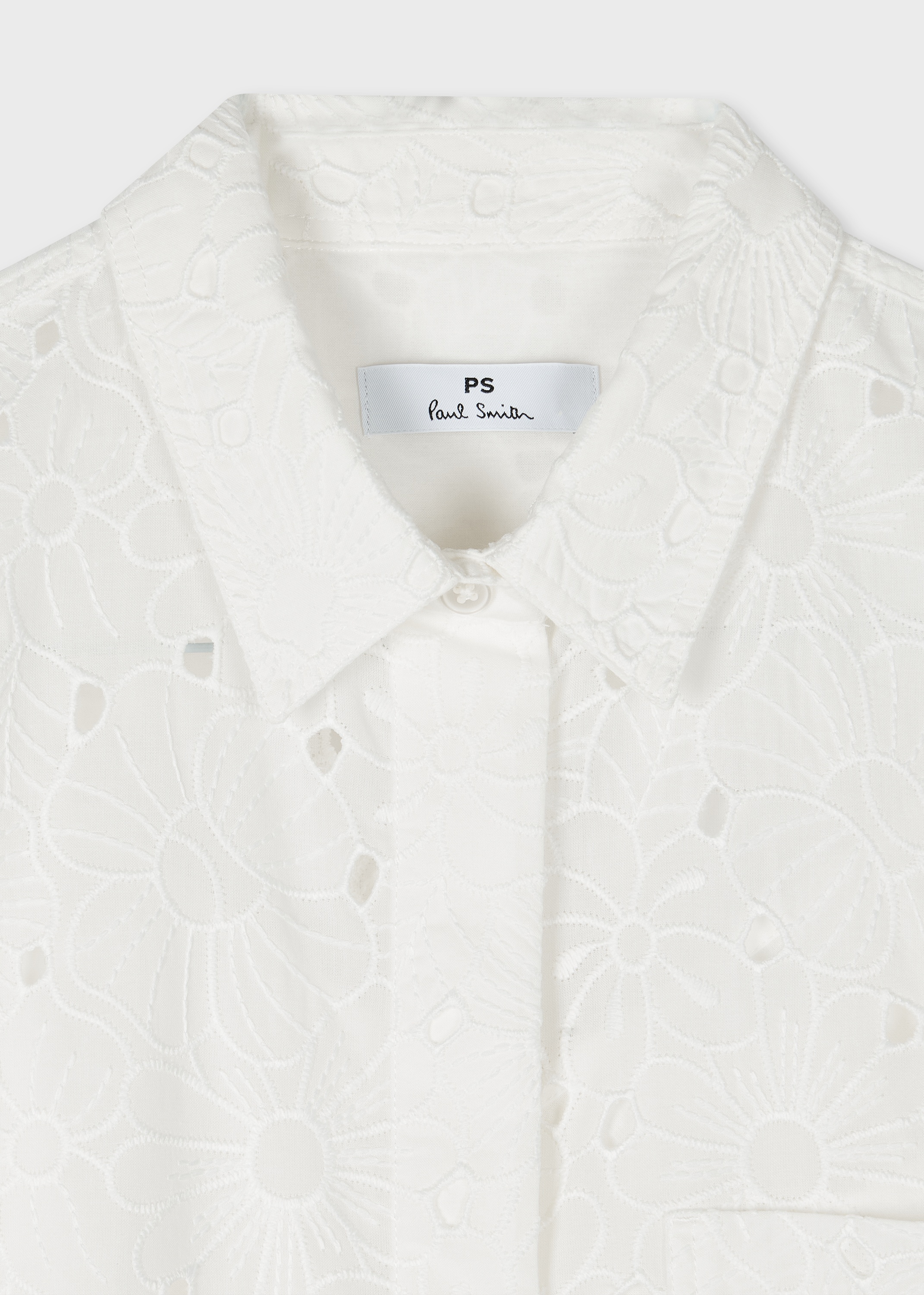 Women's White Cotton Broderie Anglaise Shirt Dress - 2