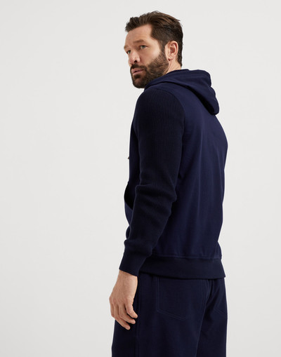 Brunello Cucinelli Cotton French terry hooded sweatshirt with zipper and cotton rib knit sleeves outlook