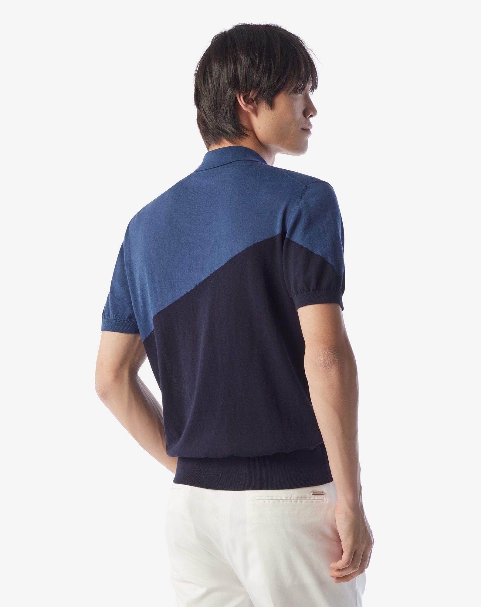 Blue/light blue button-up Ice cotton polo shirt - 3