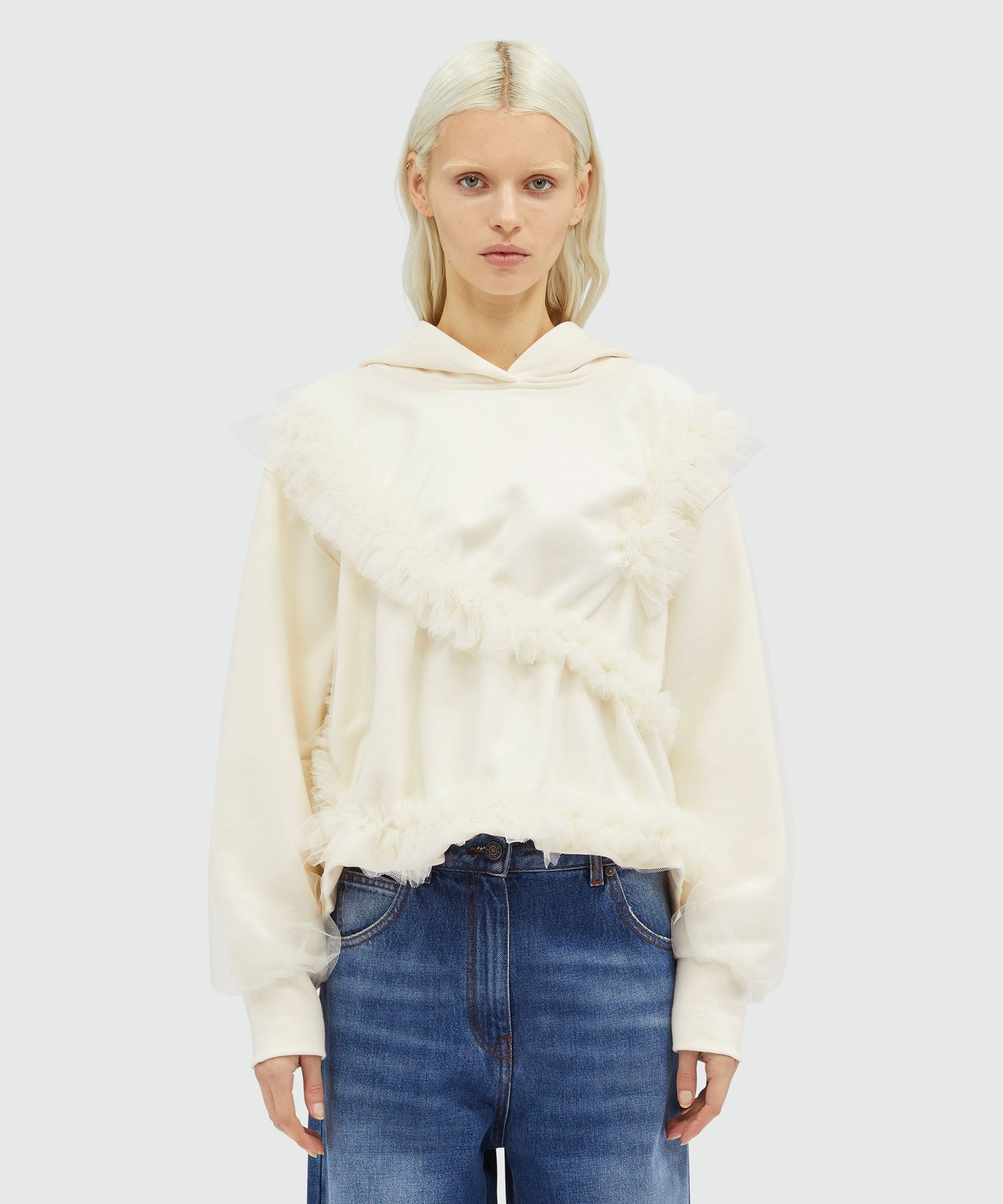 Tulle double jersey sweatshirt with ruffles - 2