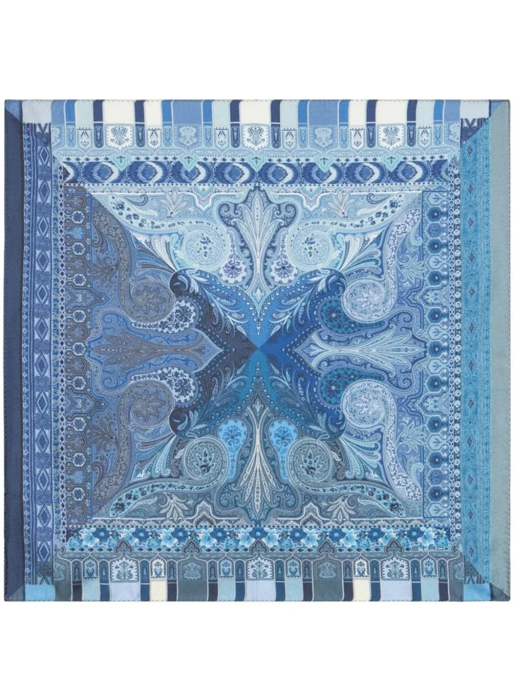 blue printed silk pocket square - 1