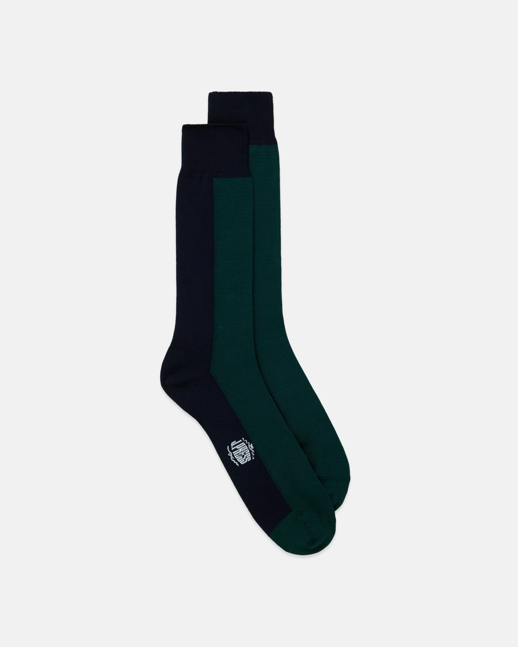 MADE-IN-ITALY GREEN & NAVY VERTICAL STRIPE COTTON SOCKS - 1