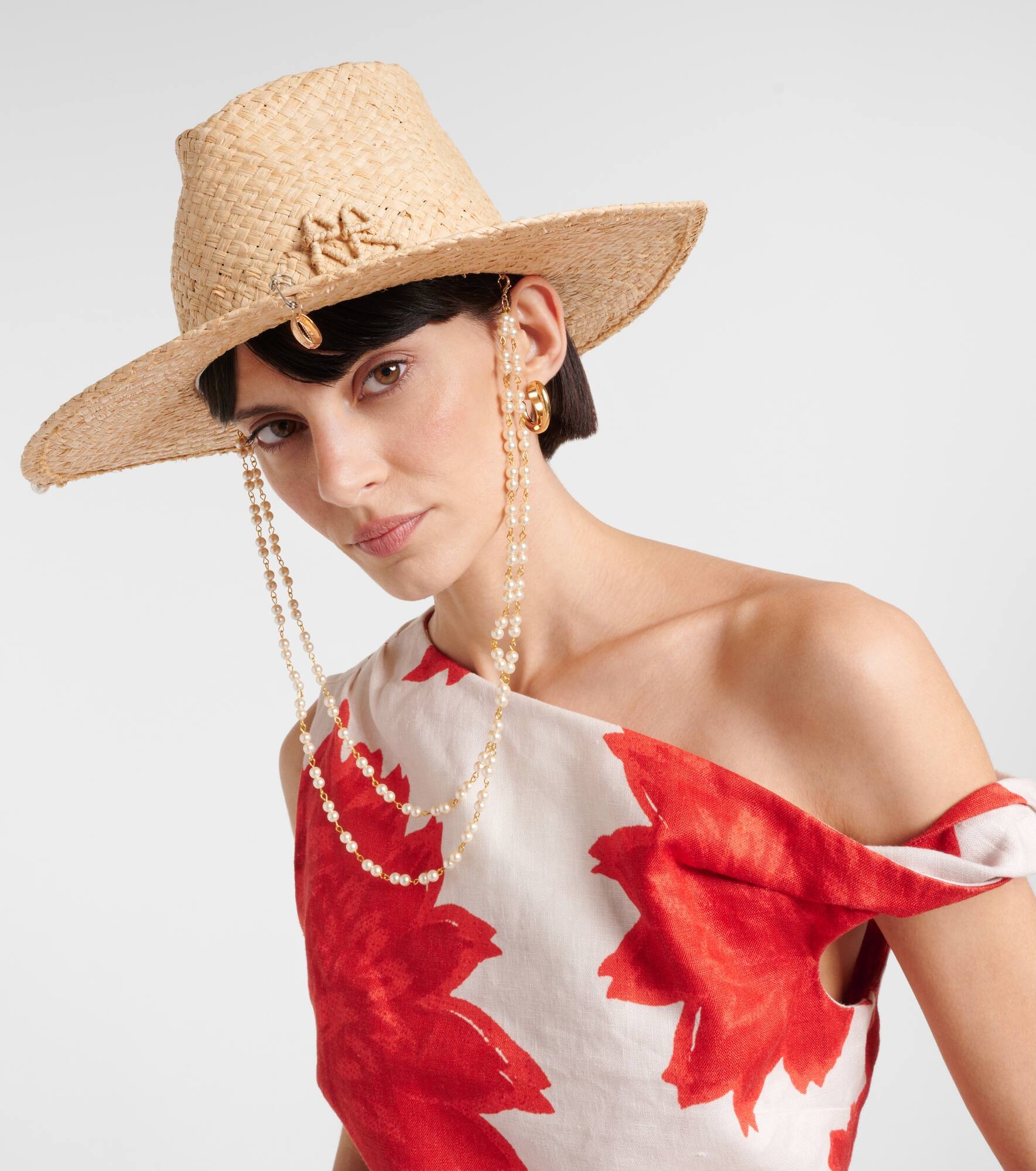 Logo faux pearl-embellished straw fedora - 2