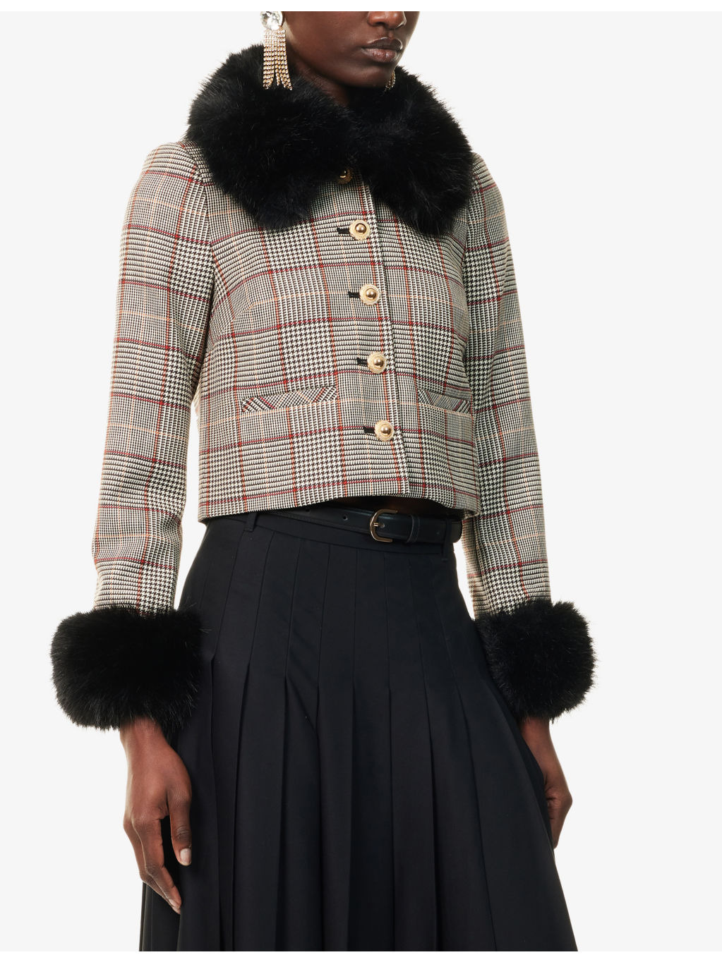 Check-Print Faux-Fur Wool-Blend Jacket - 3