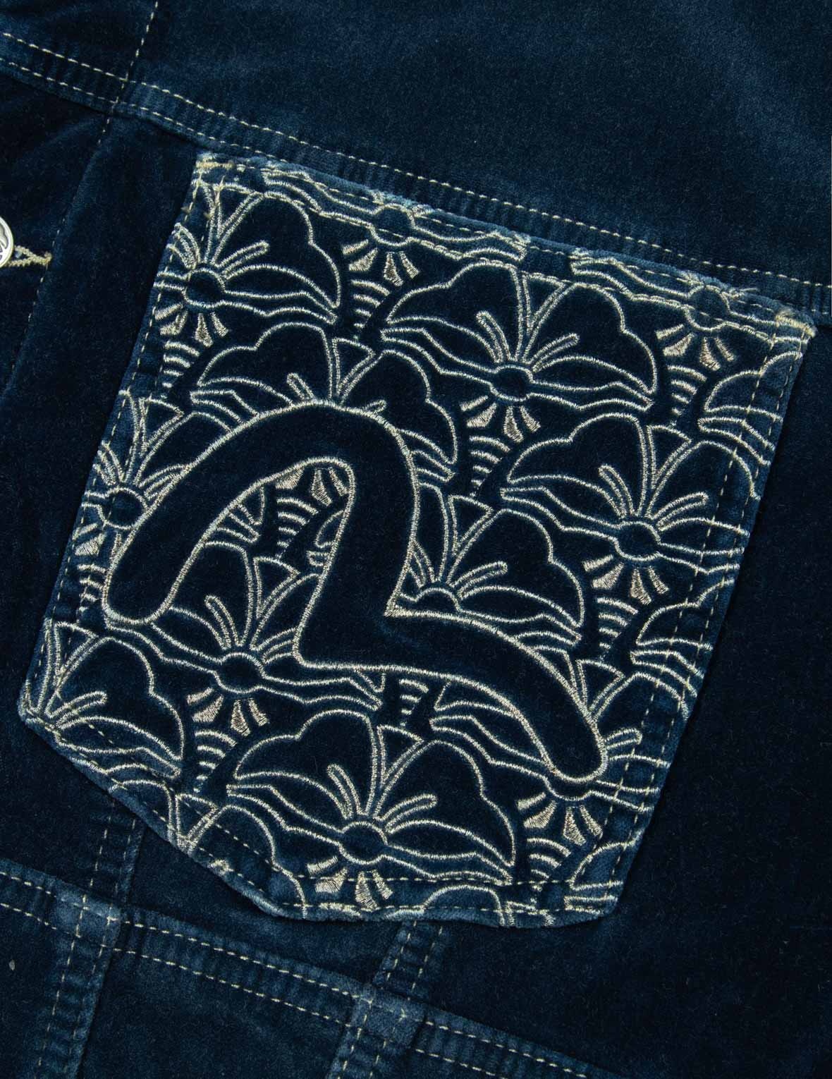 SEAGULL AND ALLOVER KAMON EMBROIDERY POCKETS LOOSE FIT PADDED DENIM JACKET - 10