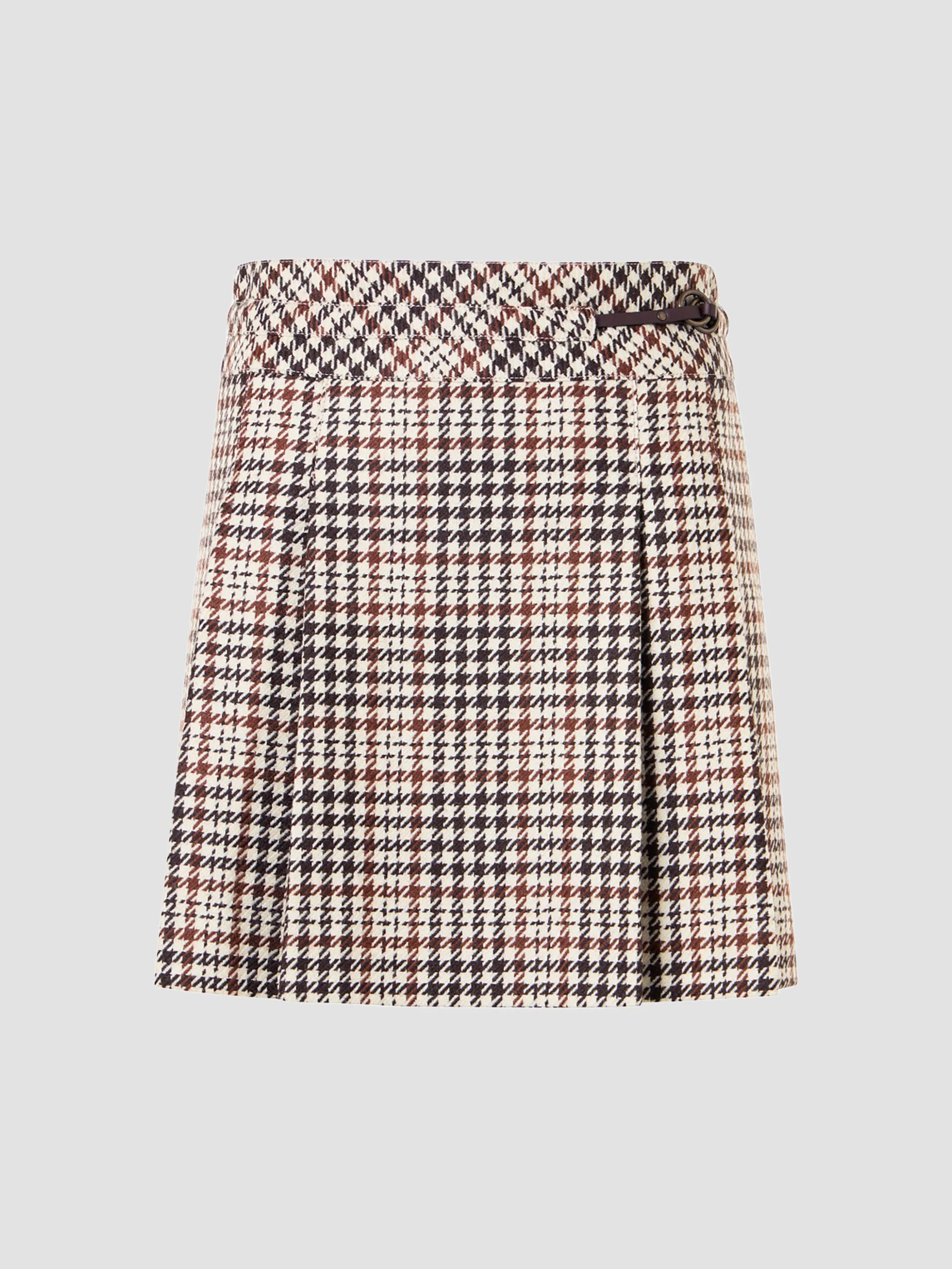Women's Houndstooth Tweed Wool-Blend Mini Kilt Skirt - Winter White Espresso - 1