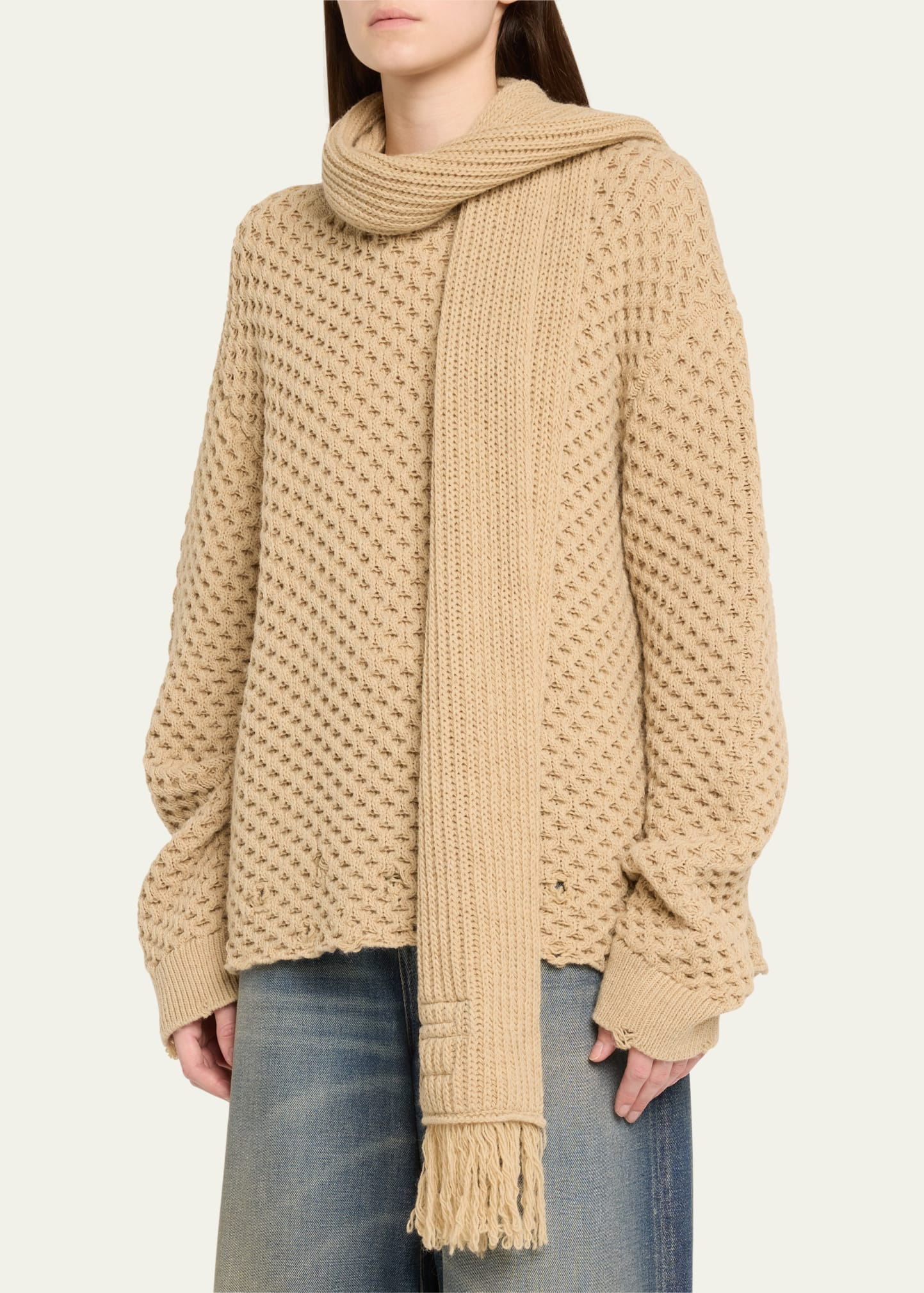 Crewneck Scarf Sweater - 4