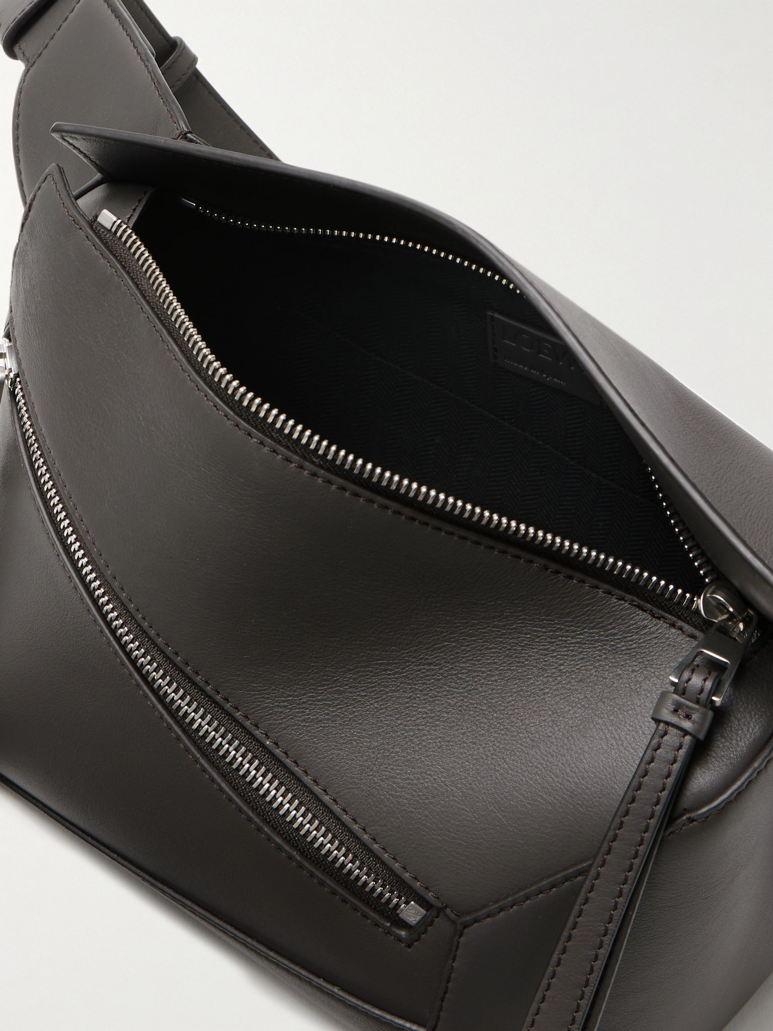 Puzzle Edge Small Leather Belt Bag Gray - 5