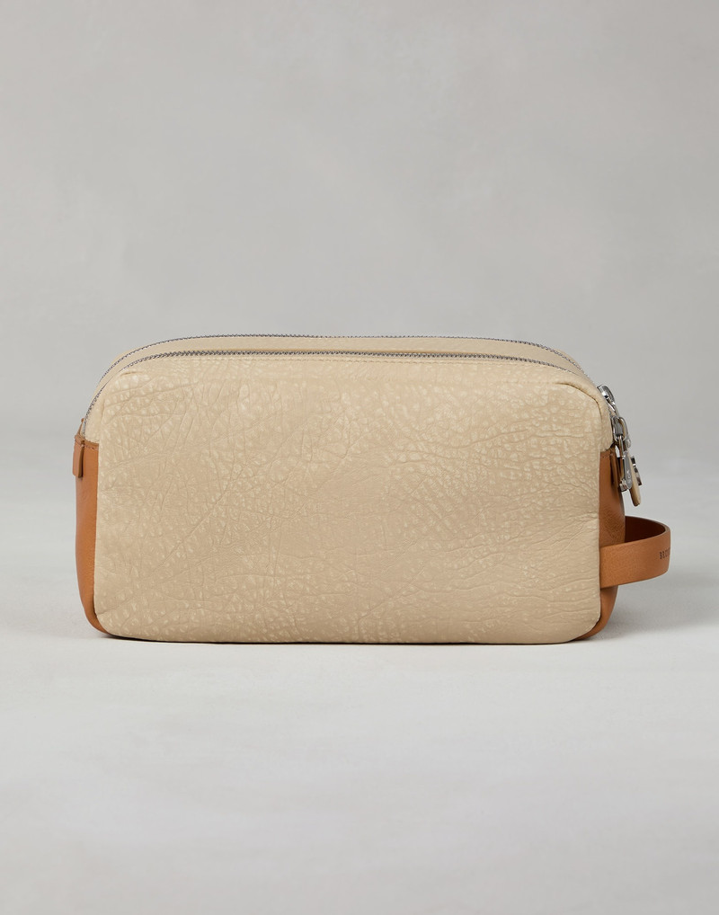 Cowhide beauty case with double zipper 1