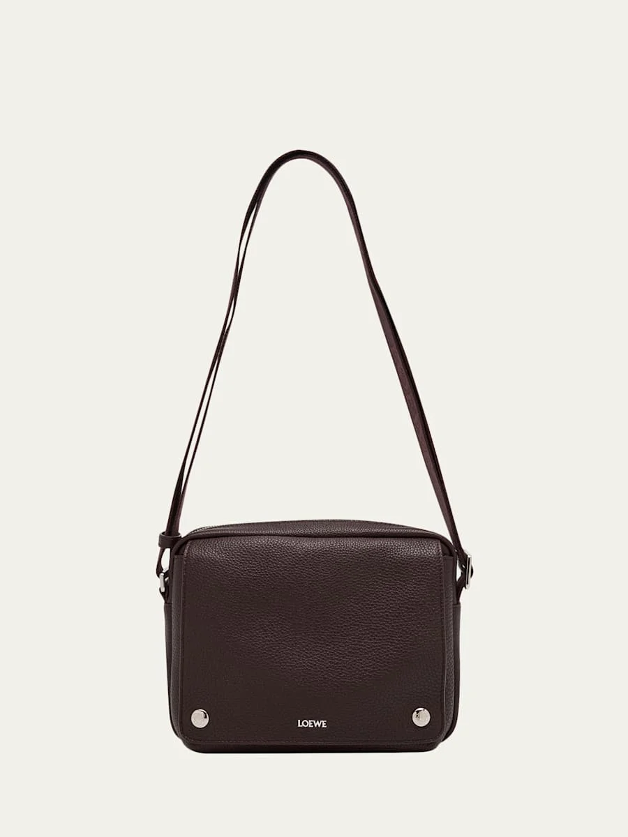 Men's Medium Pebble Grained Calfskin Messenger Bag - 1