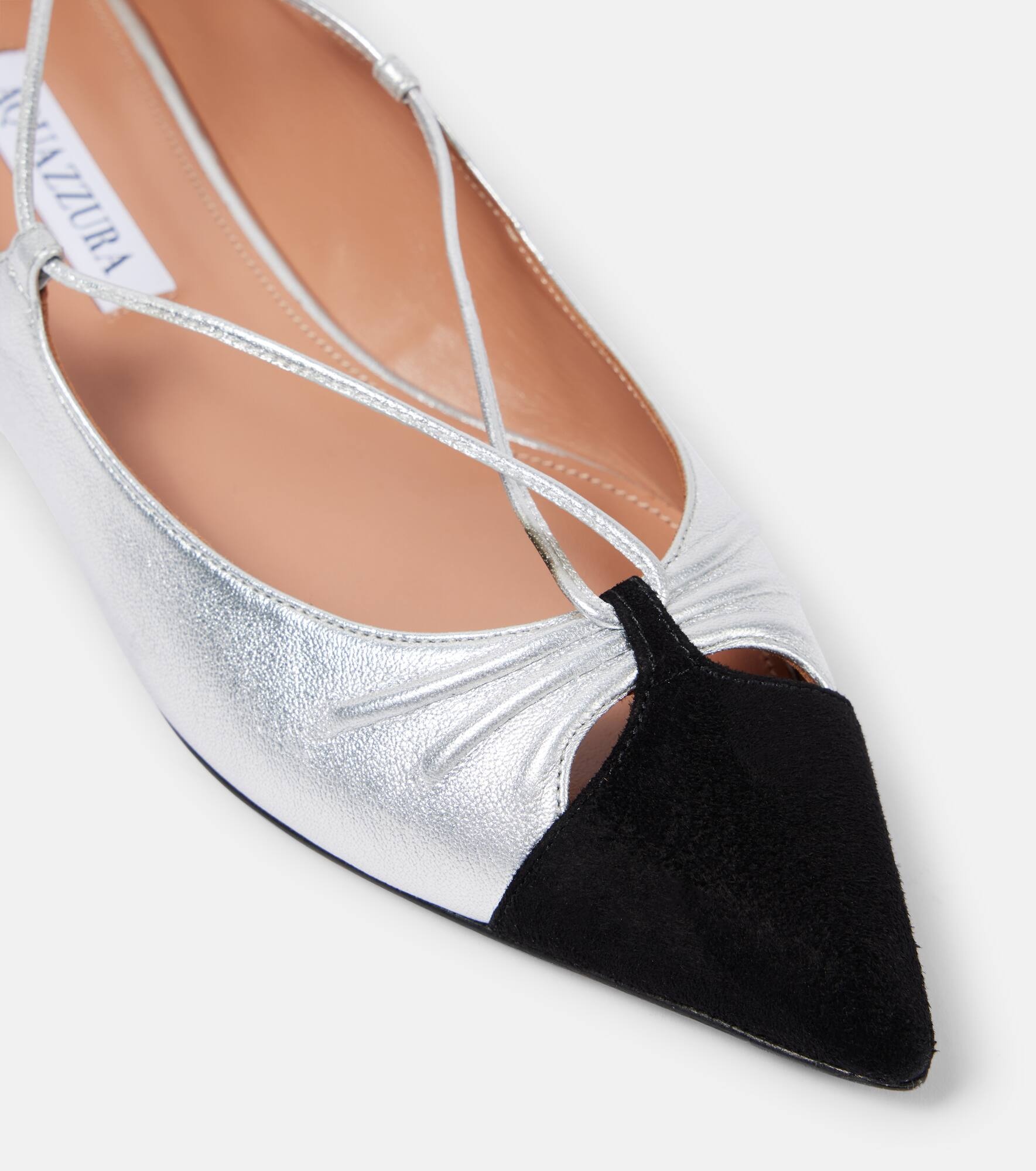 Gabi suede-trimmed metallic leather flats - 5