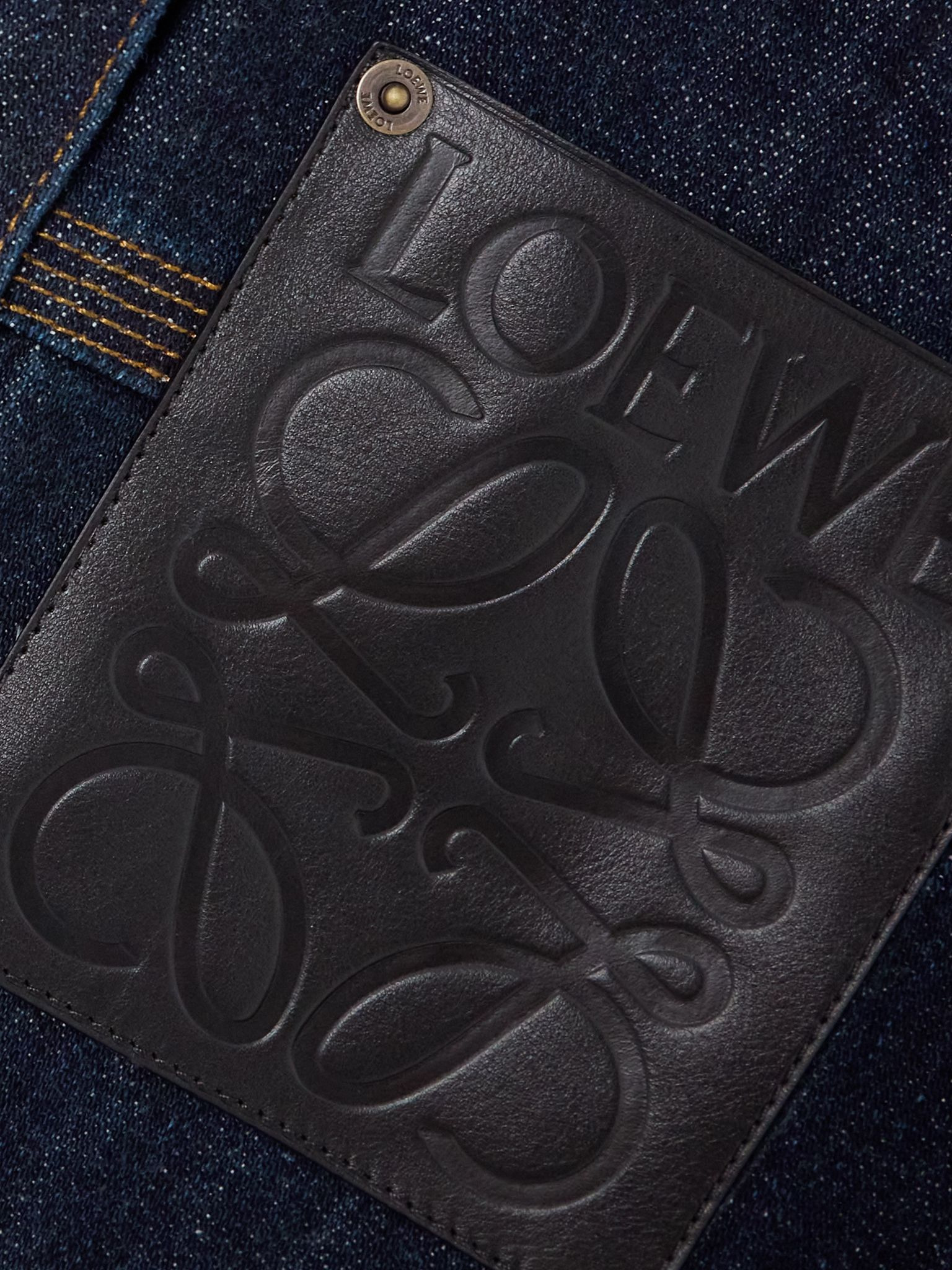 Leather-trimmed denim jacket Indigo - 5