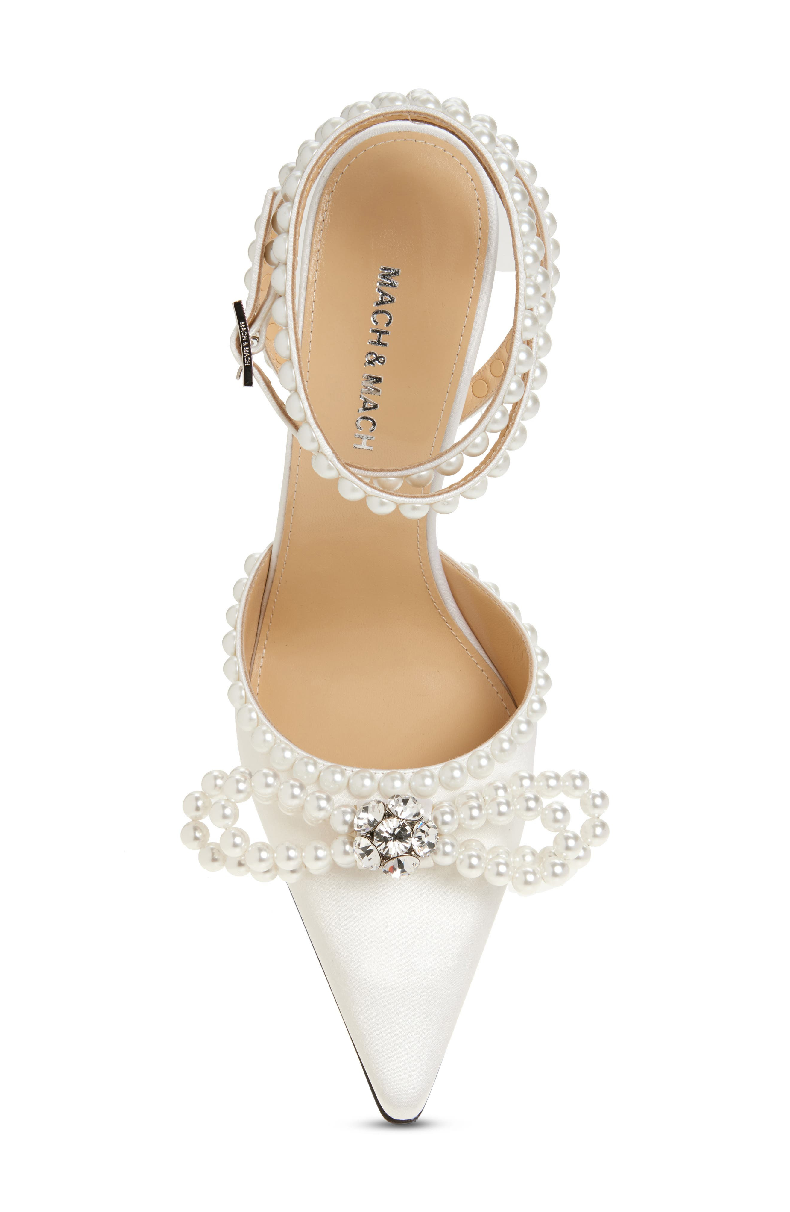 Mach & Mach Double Bow Faux Pearl Slingback Pump in White Pearl at Nordstrom - 5