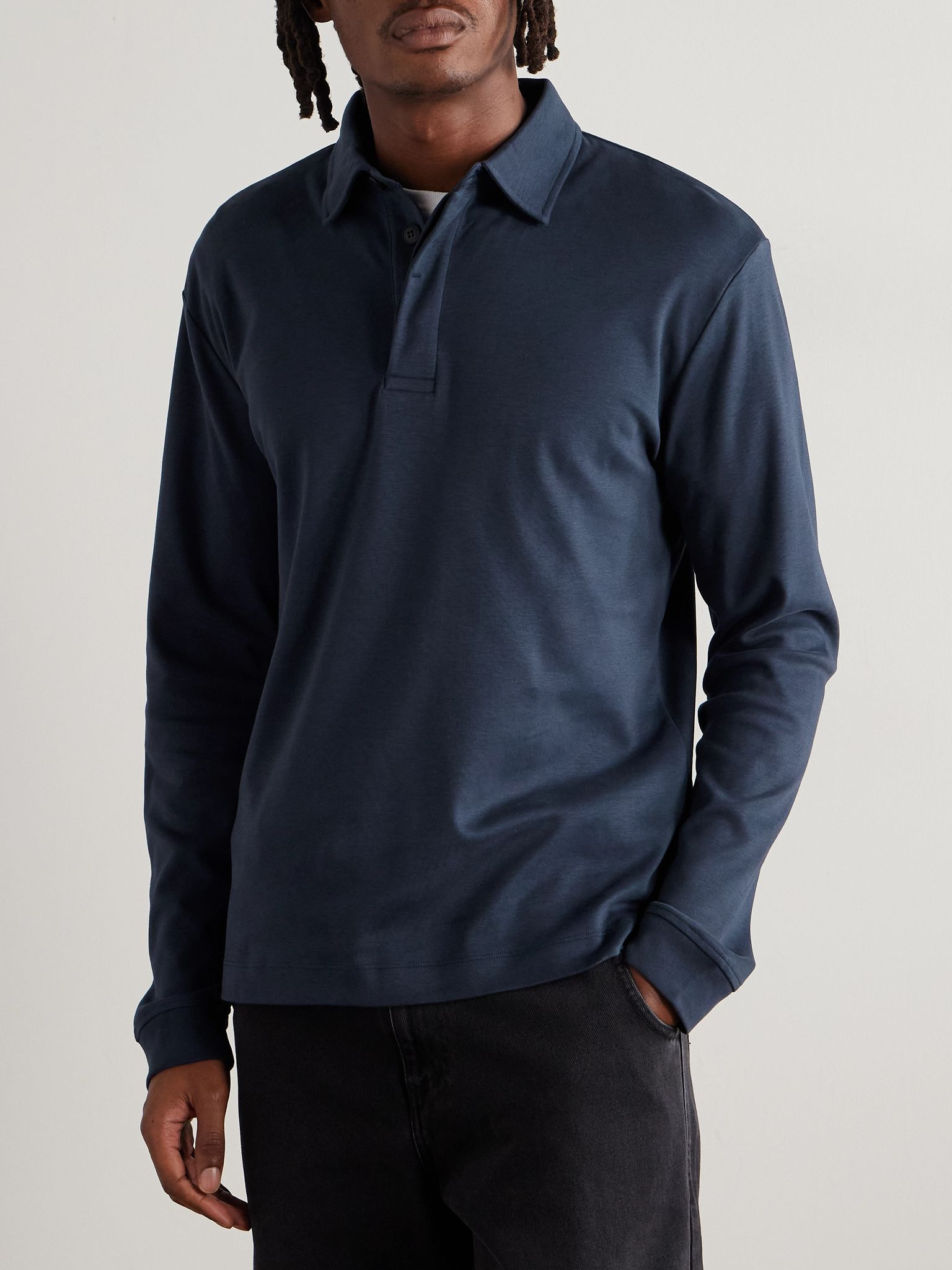Brushed Supima Cotton Polo Shirt Navy - 3