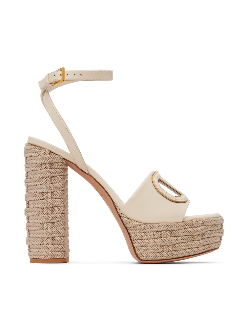 Beige VLogo Cutout Heeled Sandals - 1