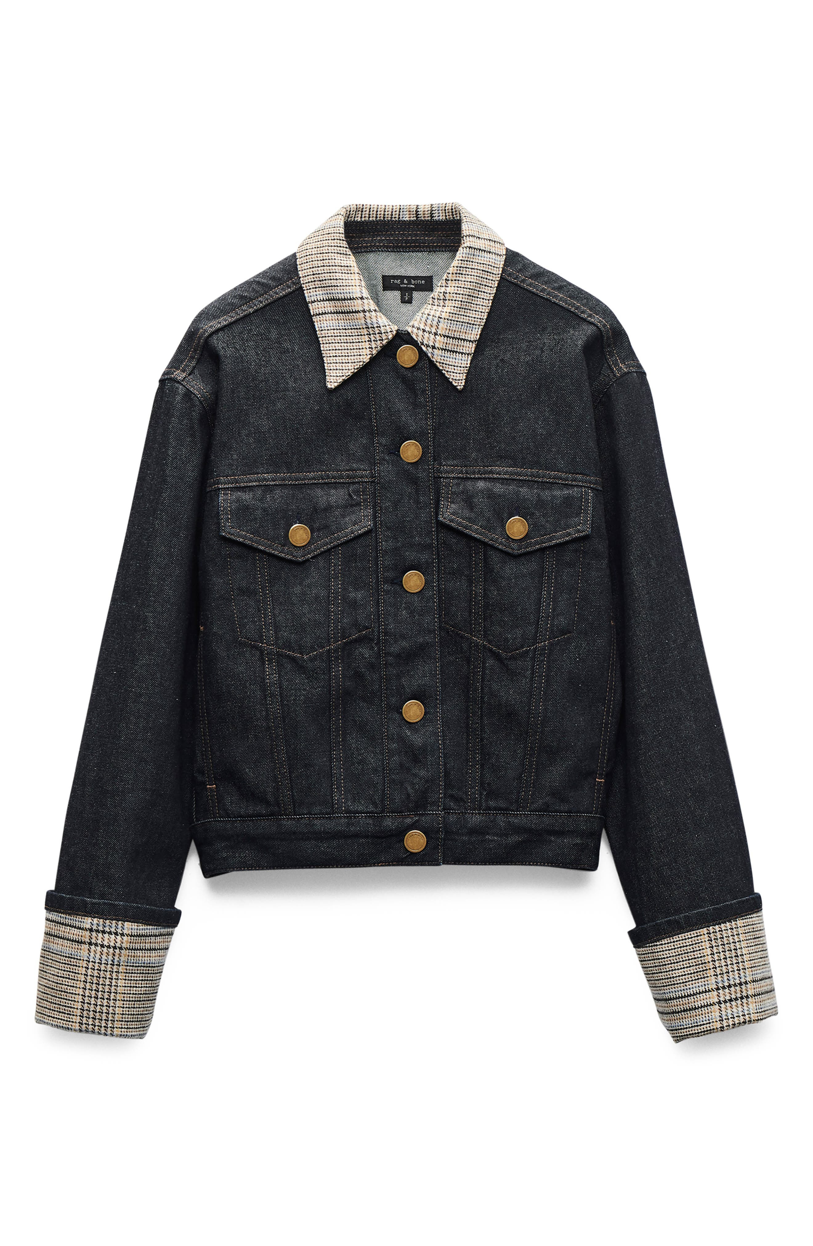 rag & bone Harriet Contrast Print Denim Trucker Jacket in Dark Blue at Nordstrom - 5