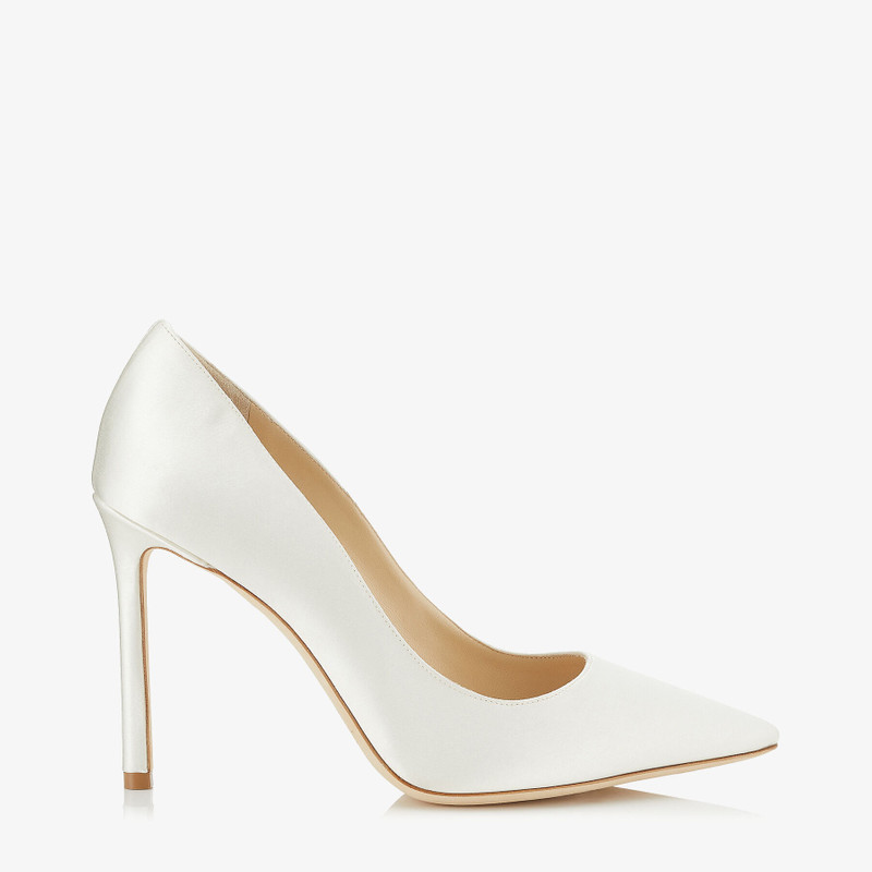Romy 100 White Satin Pointy Toe Pumps - 1