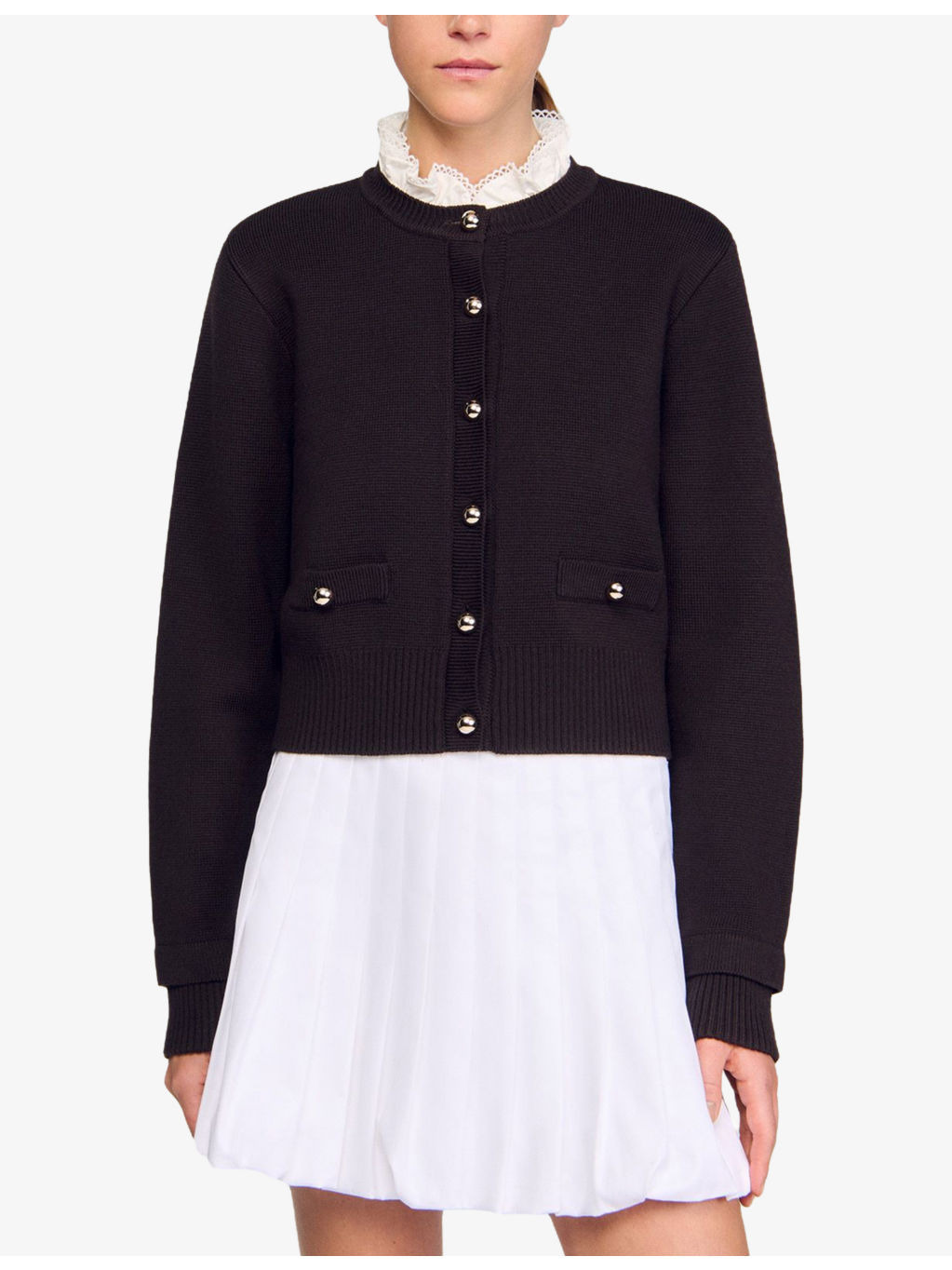 Ruffled-Collar Long-Sleeve Wool-Blend Cardigan - 3