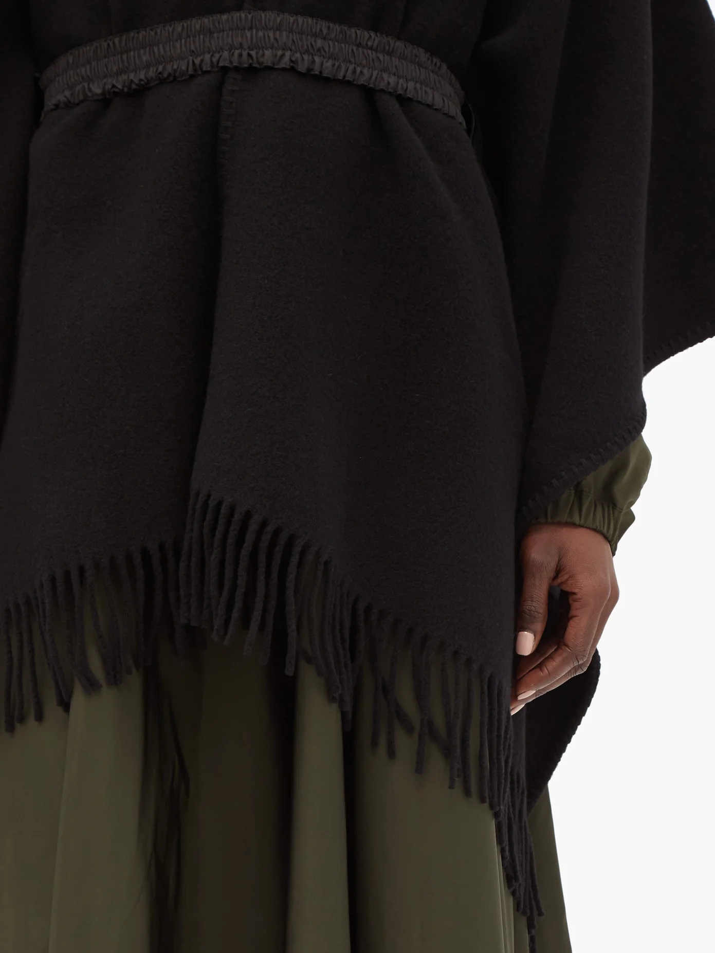 Logo-patch belted wool poncho - 4