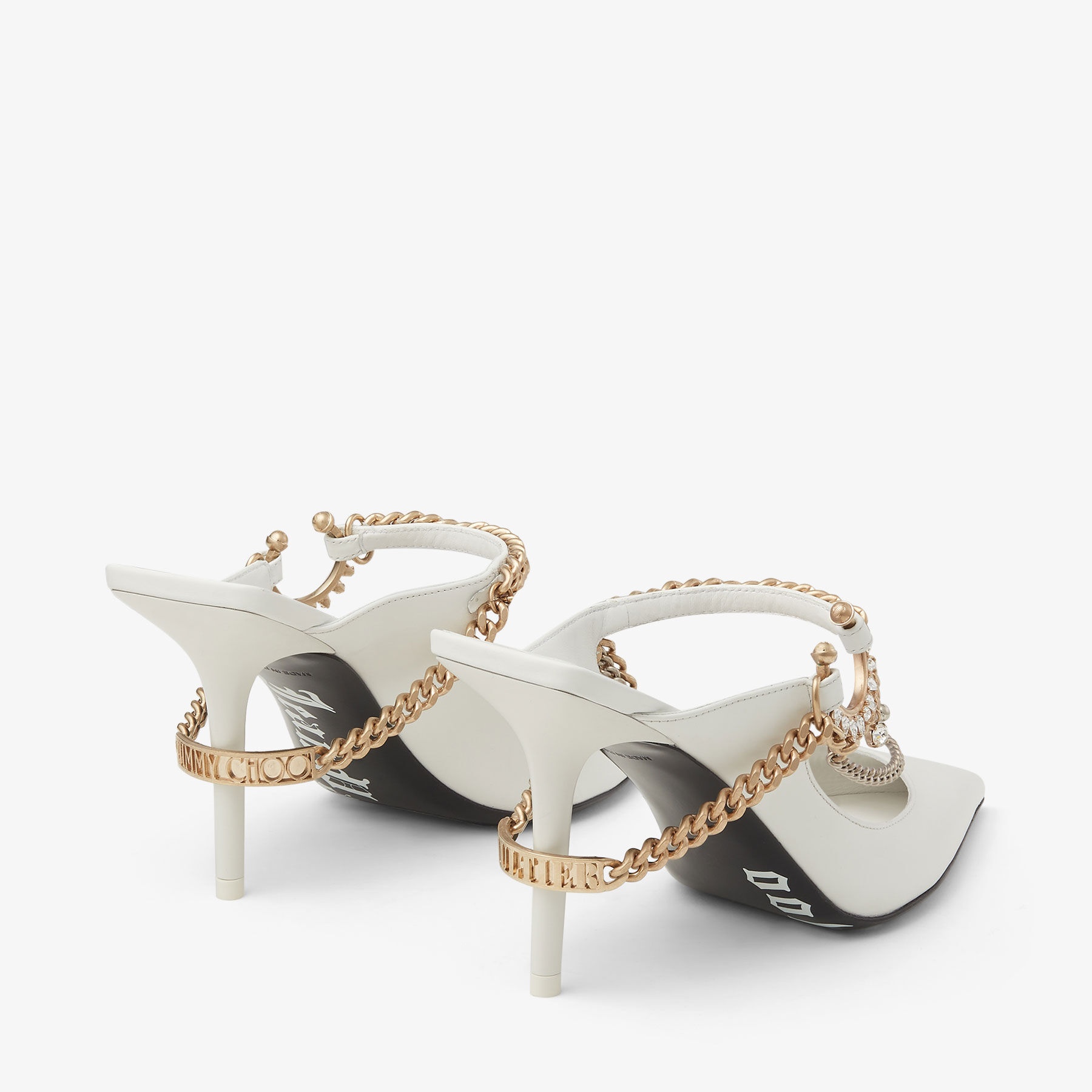 Jimmy Choo / Jean Paul Gaultier Bing 90
Optical White Calf Leather Mules with Jewellery - 7