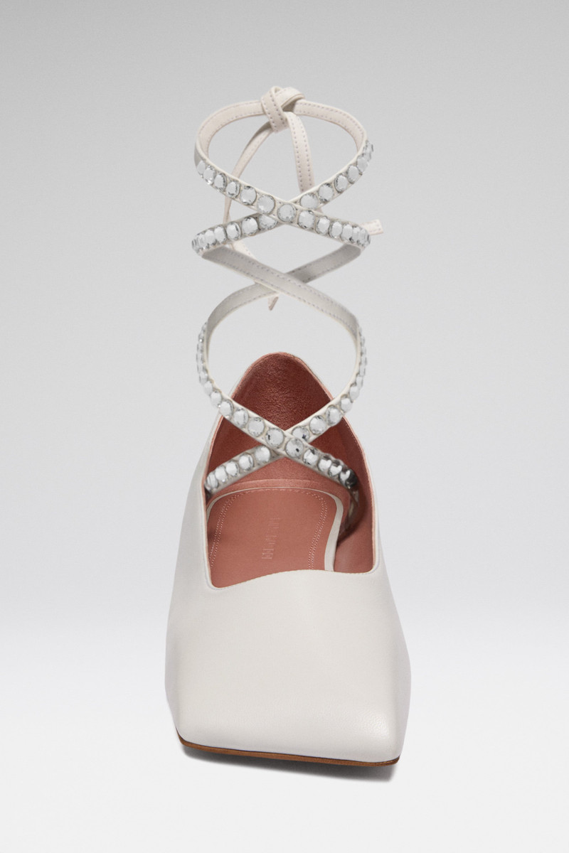 Amina Muaddi ANE LACE UP FLAT WHITE NAPPA outlook