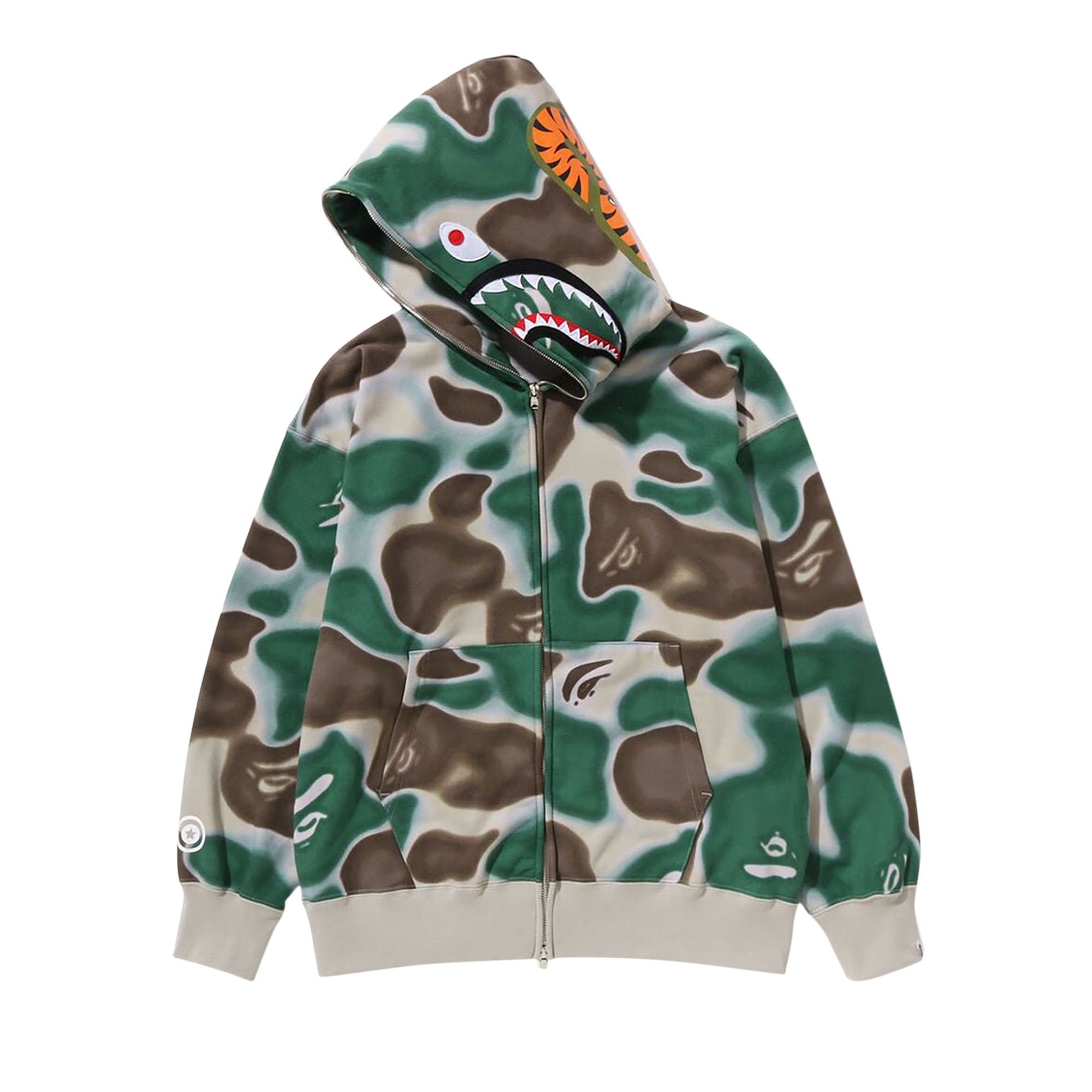 BAPE Liquid Camo Shark Relaxed Fit Full Zip Hoodie 'Green' - 1