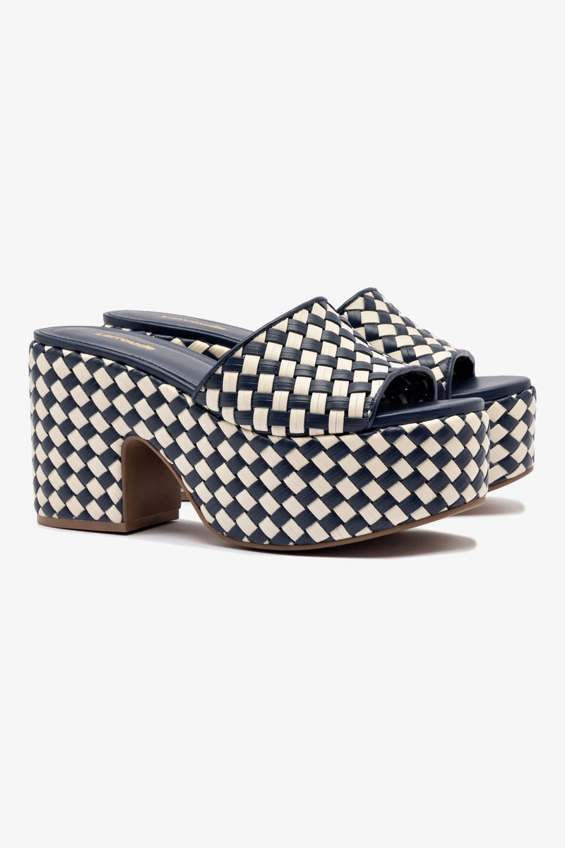 Miso Platform Sandal In Navy and Ivory Leather 3