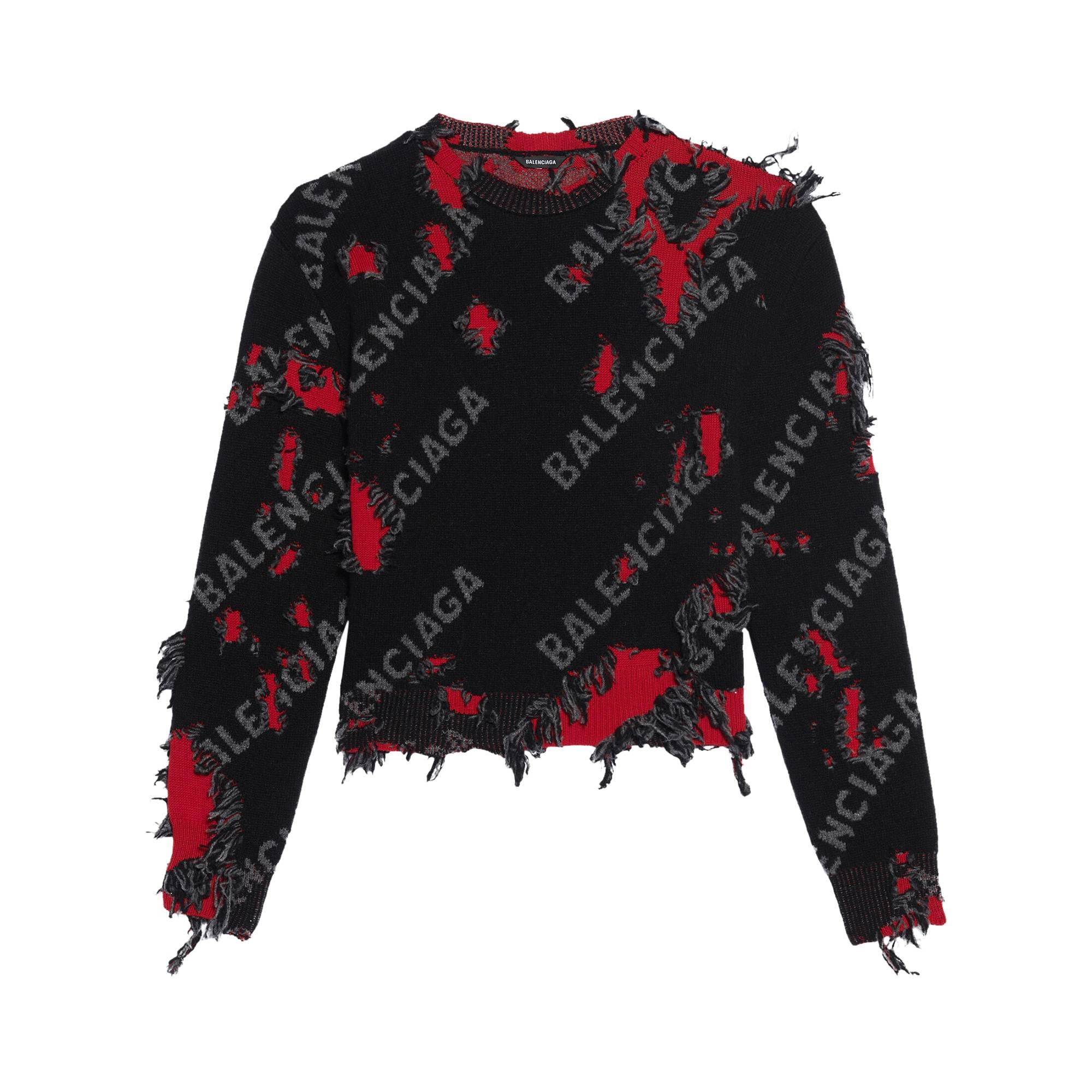 Balenciaga Ripped Sweater 'Grey/Black/Red' - 1