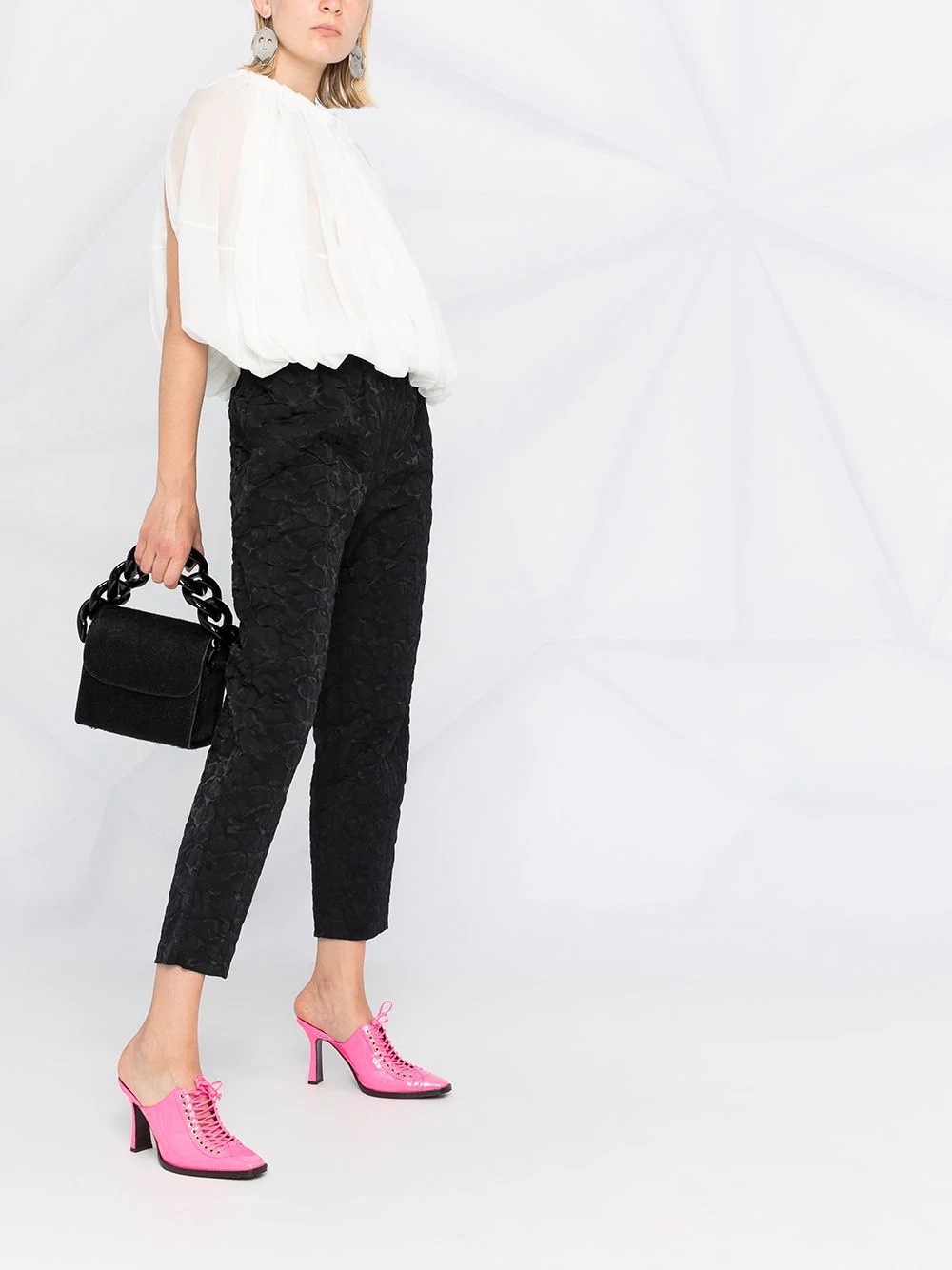 textured cropped trousers - 6