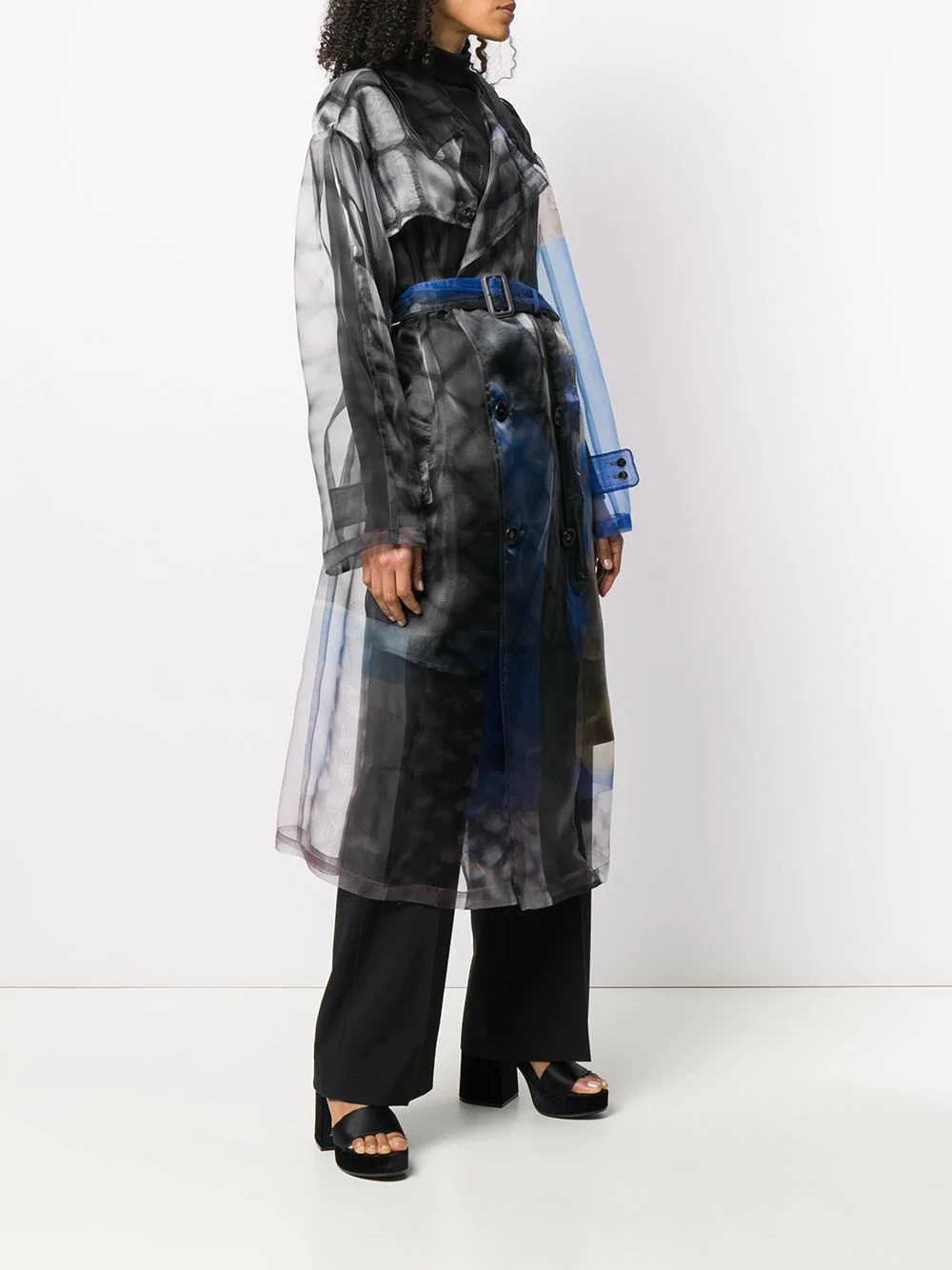 tie-dye print trench coat - 3