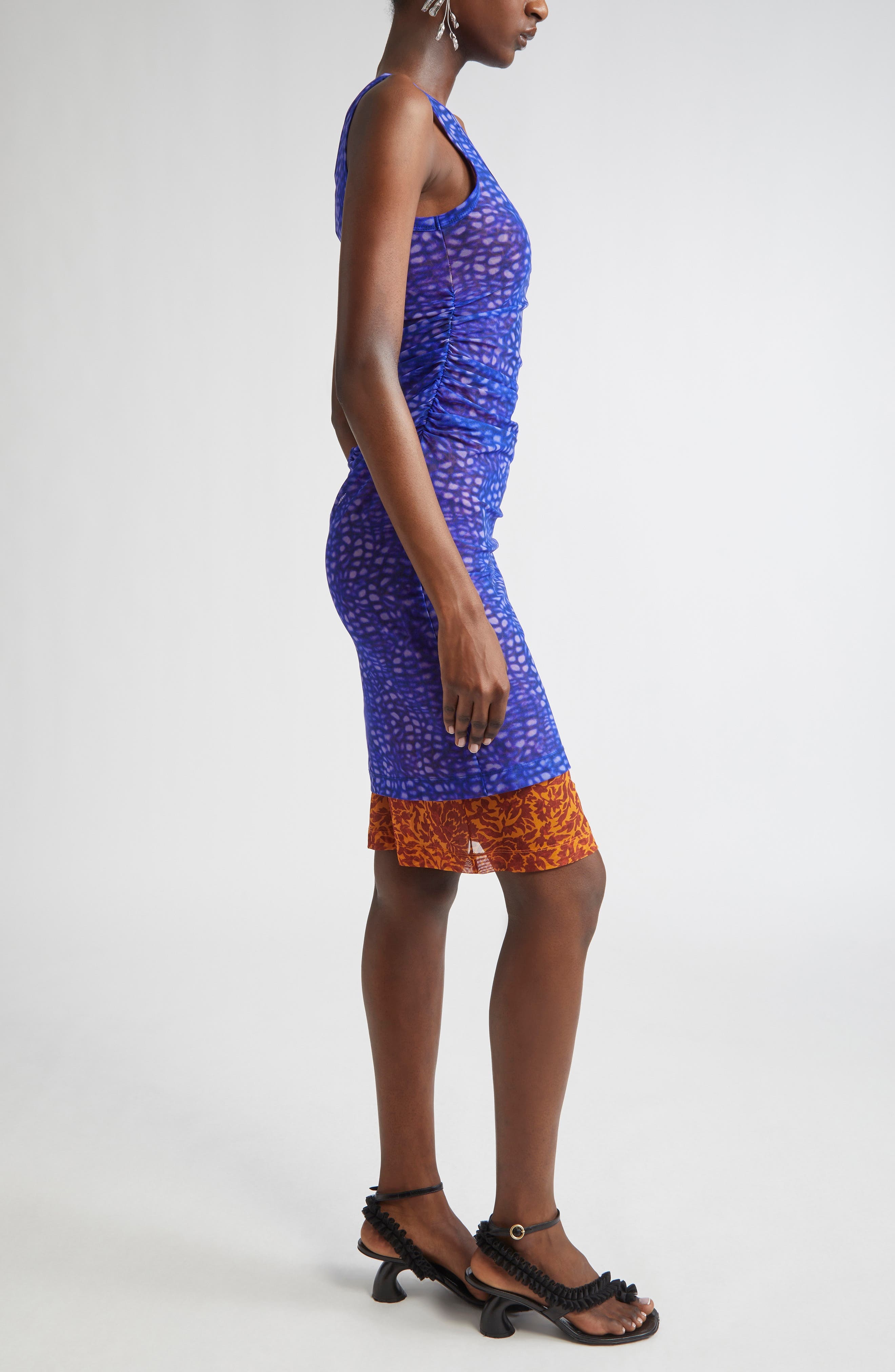 Dries Van Noten Hoges Mixed Print Layered Mesh Dress in Purple at Nordstrom - 3
