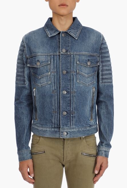 Vintage blue jean jacket with embossed Balmain Paris logo - 8