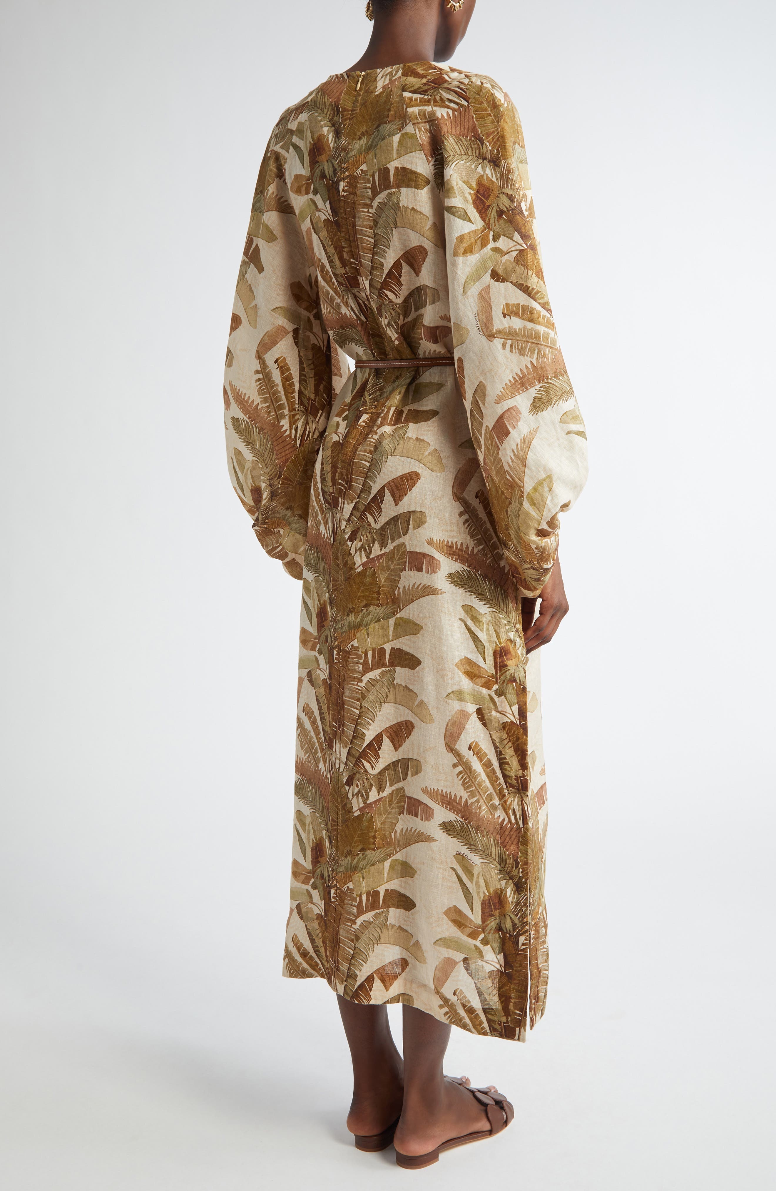 Zimmermann Ascension Tropical Print Long Sleeve Linen in Green Palm at Nordstrom - 2