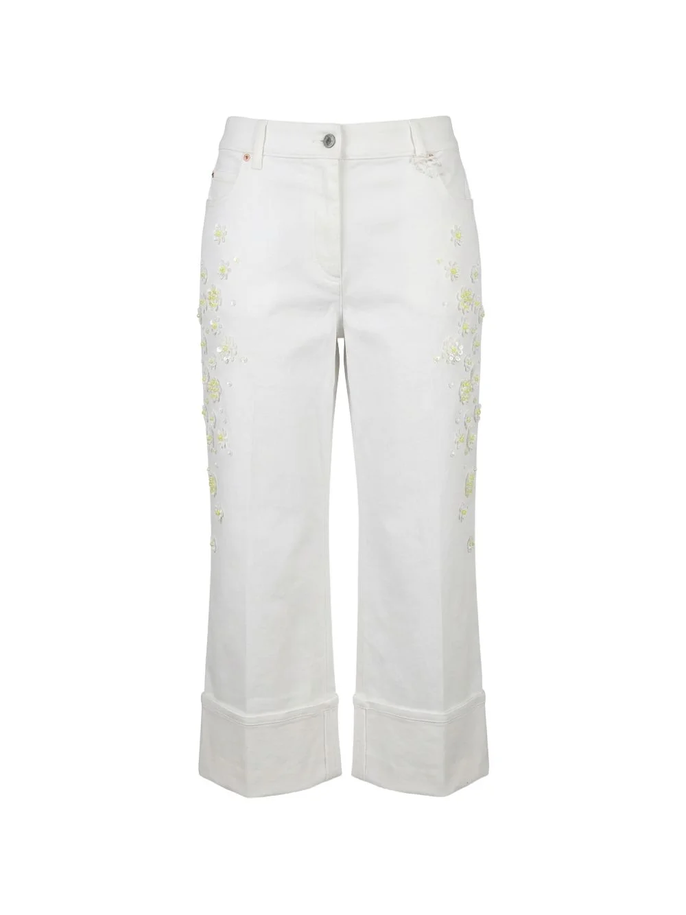 floral-applique cropped jeans - 1