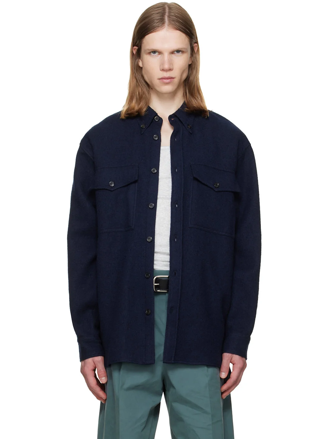 Navy Wool Overshirt - 1