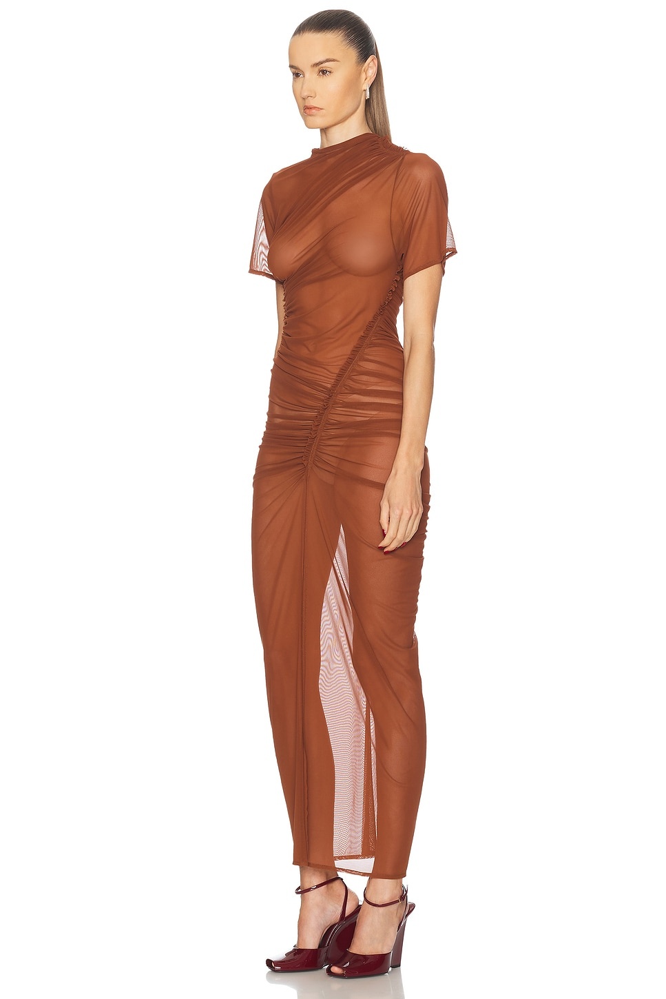 Asymmetric Ruched Midi Dress - 3