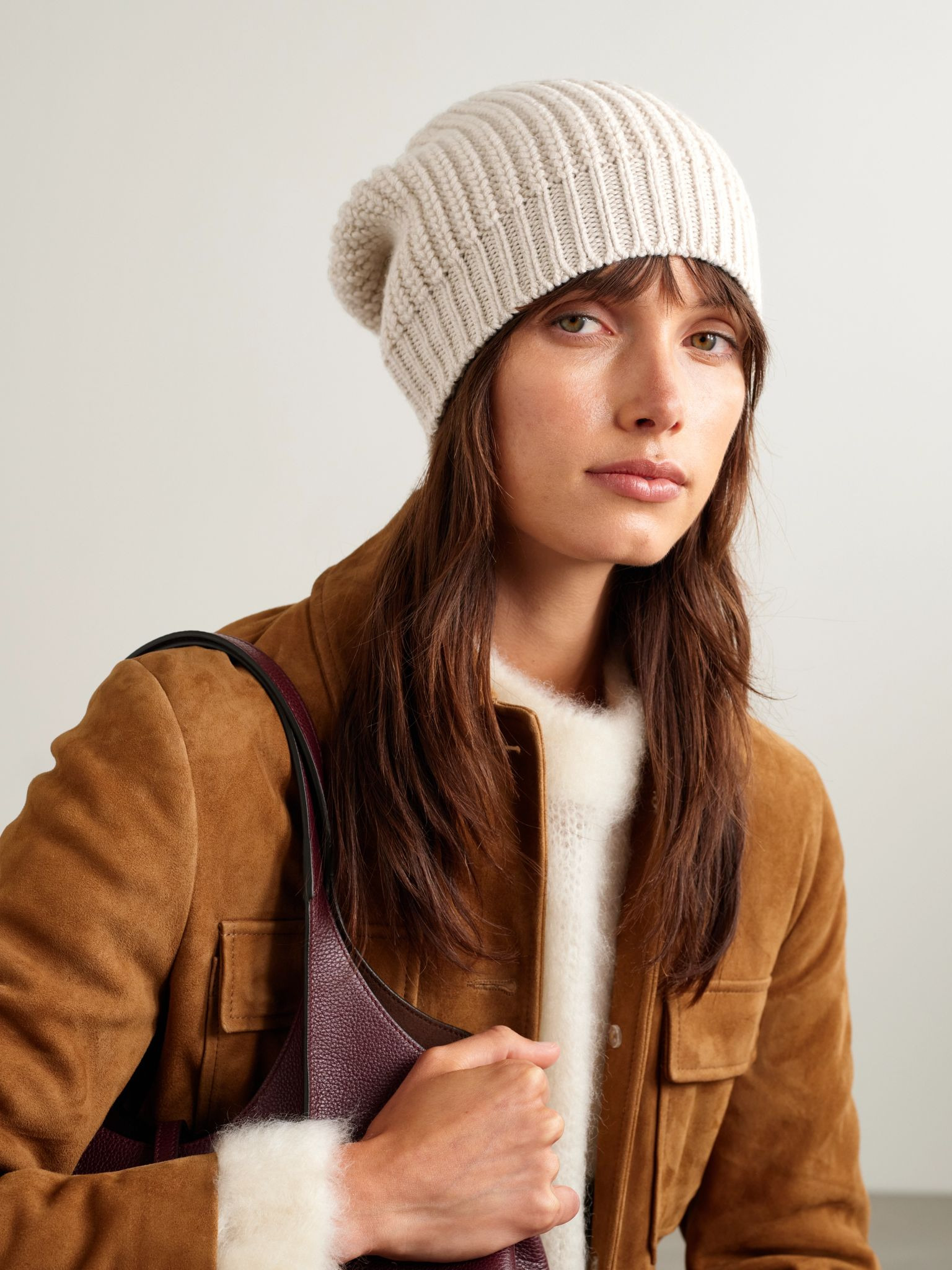 Sequin-embellished ribbed cashmere and silk-blend beanie Beige - 2