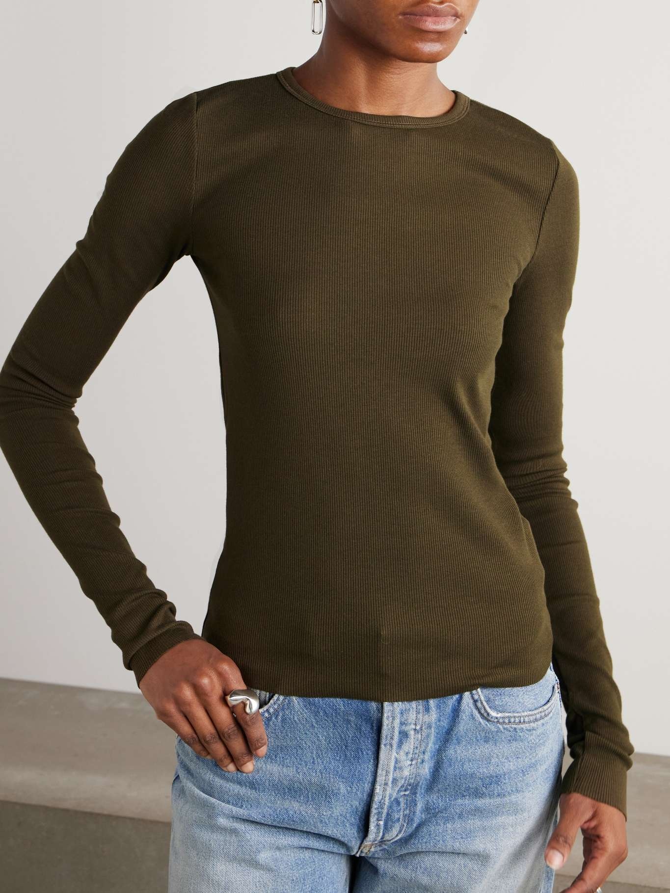Ribbed jersey T-shirt Army green - 3