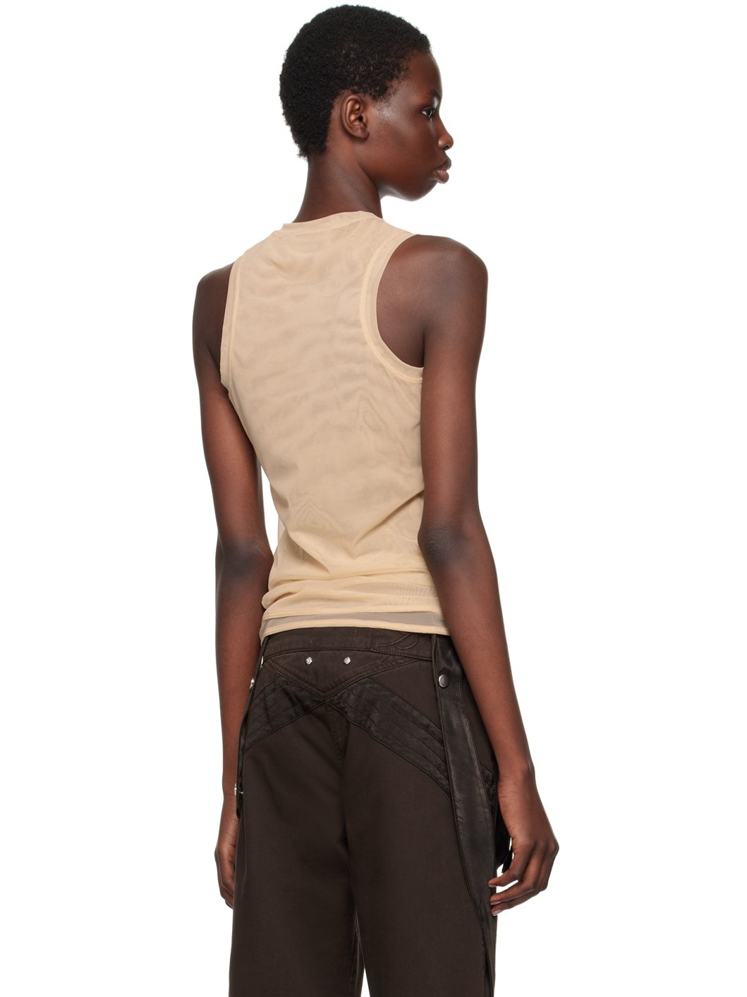 Beige Rhinestone B Monogram Tank Top - 3