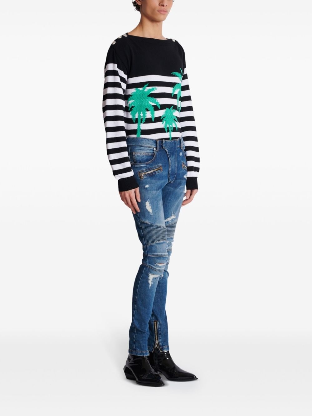 panelled distressed skinny jeans - 3